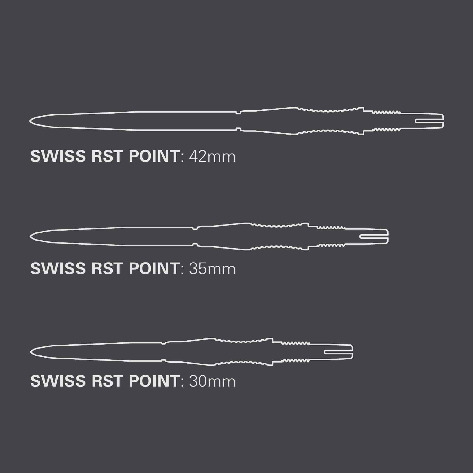 Target Swiss Point Dart Tips Signature RST - Black Auf diesem Bild werden die Target Swiss Point Dartspitzen Signature RST - Schwarz präsentiert. Sie sind als Zubehör für Dartspieler geeignet.