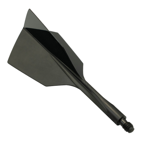 Condor Ax 120 Flight System Black - Narrow Das Bild zeigt das Produkt "Condor Axe 120 Flight-System Black - Narrow". Es handelt sich um einen schwarzen, schmalen Dartflight mit integriertem Schaft.