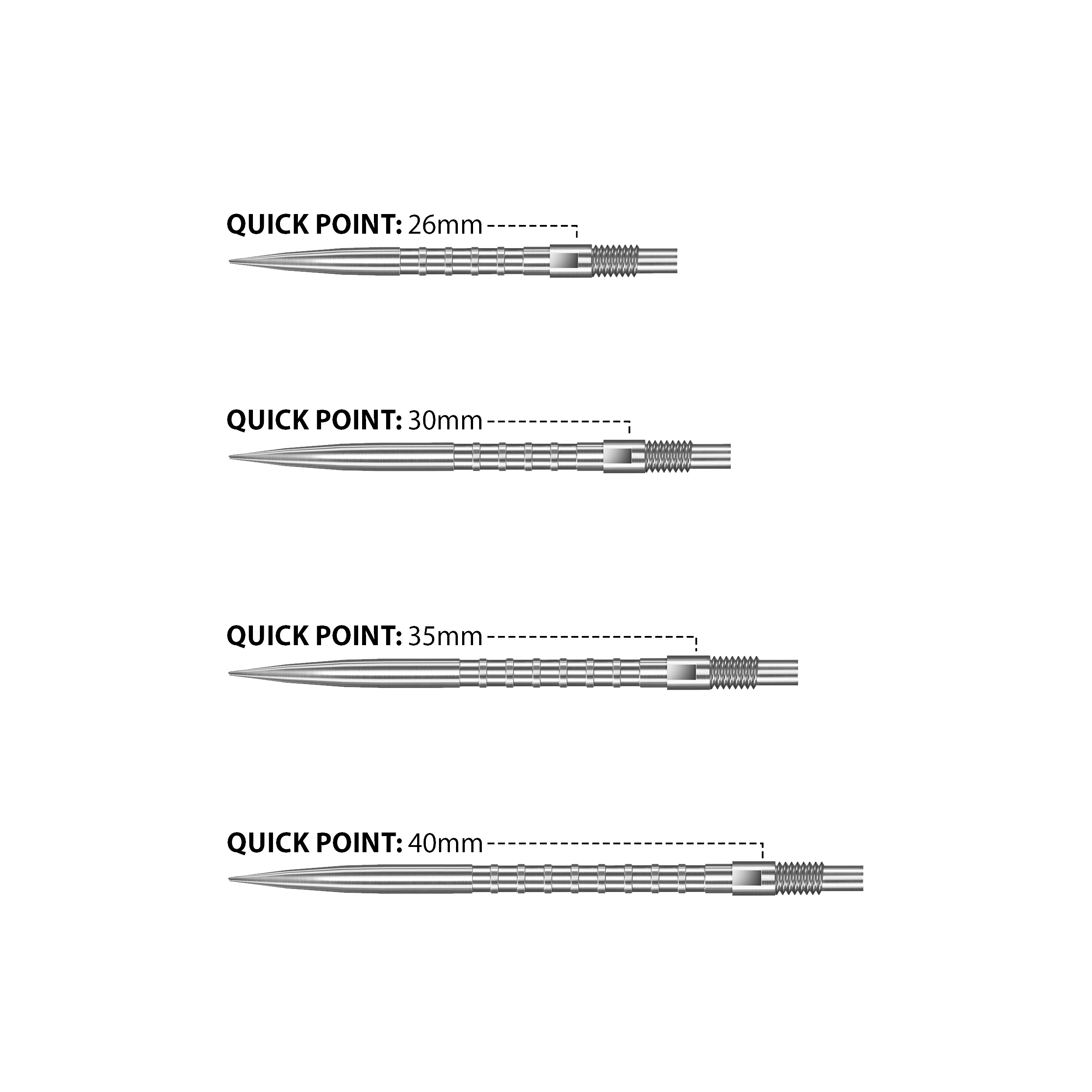 Harrows Quick Point Heavy Metal Dart Tips - Silver Das Bild zeigt Harrows Quick Point Heavy Metal Dartspitzen in Silber. Diese Dartspitzen bieten eine gute Griffigkeit und Langlebigkeit.