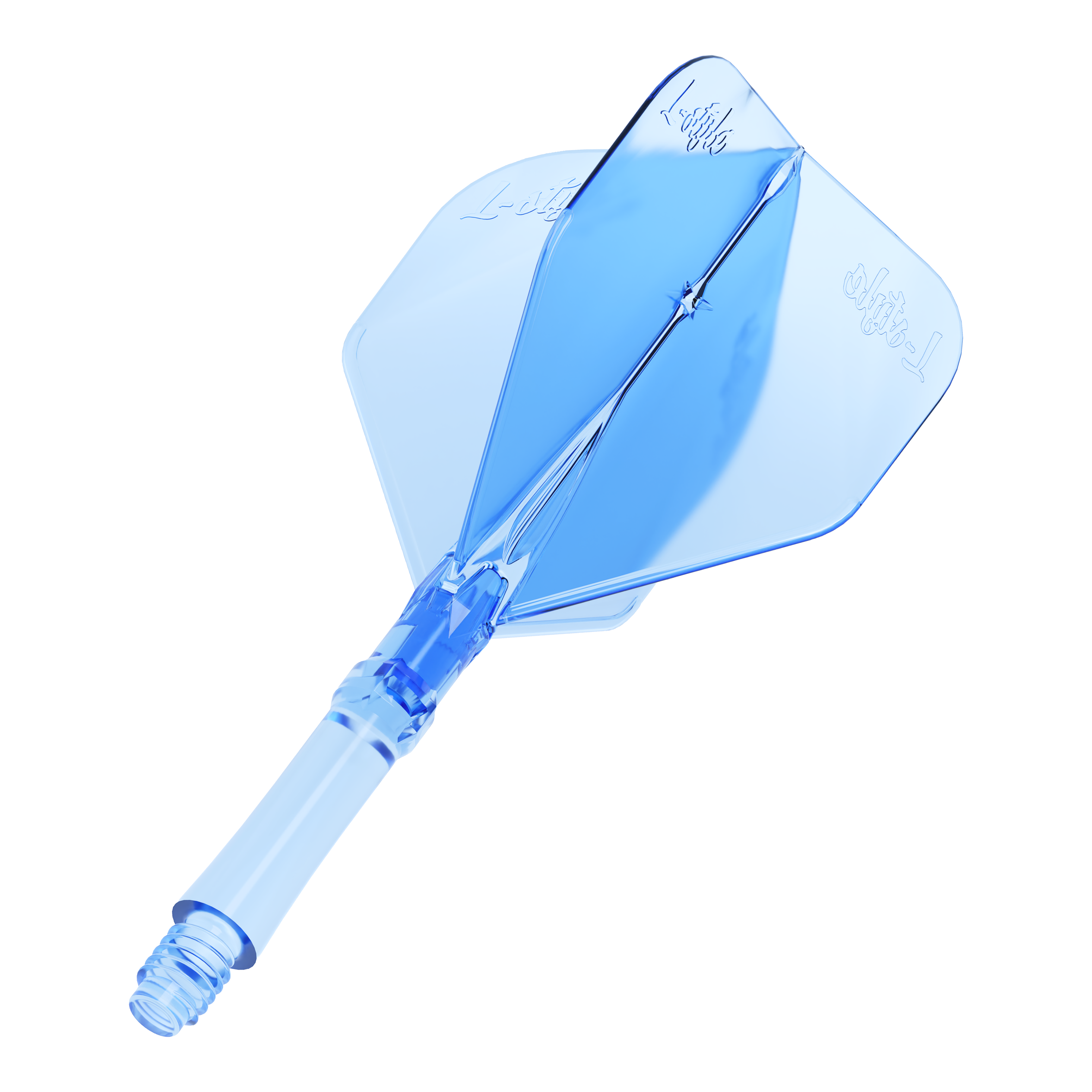 Abgebildet ist das Produkt L-Style L-Sytem Flights - Clear Blue. Die transparent blauen Flights werden zum Spielen von Darts verwendet.