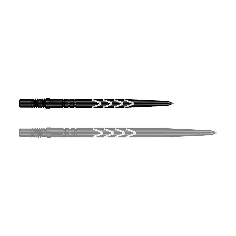 Shot Turbo Points Dart Tips Michael Smith - Black Ein einzelner Dartgriff mit schwarzer Spitze ist abgebildet. Der Griff hat eine texturierte Oberfläche.