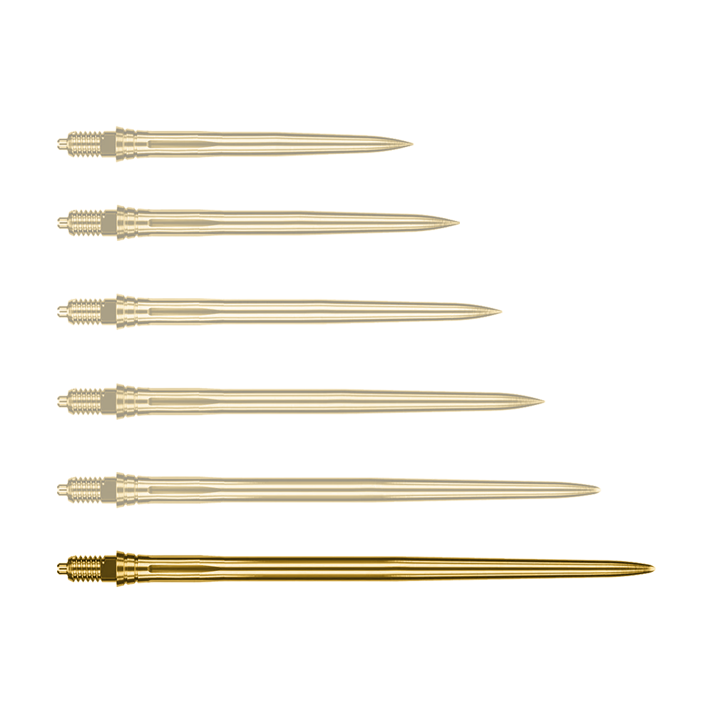 Caliburn EZ-EVO dart tips - Smooth - Gold Auf dem Bild ist eine einzelne goldene Dartspitze mit 50 mm Länge zu sehen. Die Spitze ist glatt gestaltet.