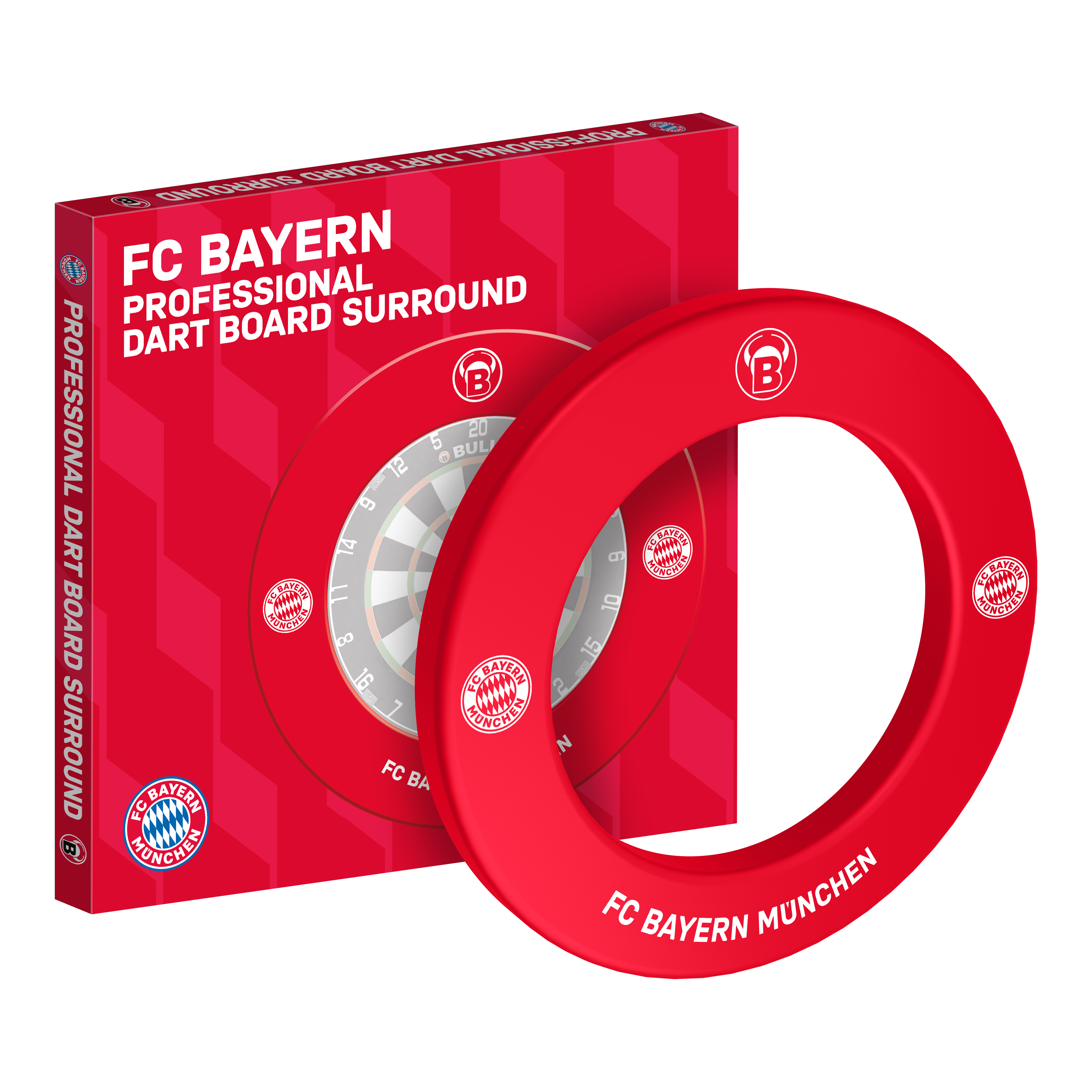 Bulls FC Bayern Munich Premium Dartboard Surround Abgebildet ist das Bulls FC Bayern München Premium Dartboard Surround. Die Dartboard-Umrandung ist im Stil des FC Bayern München gestaltet.