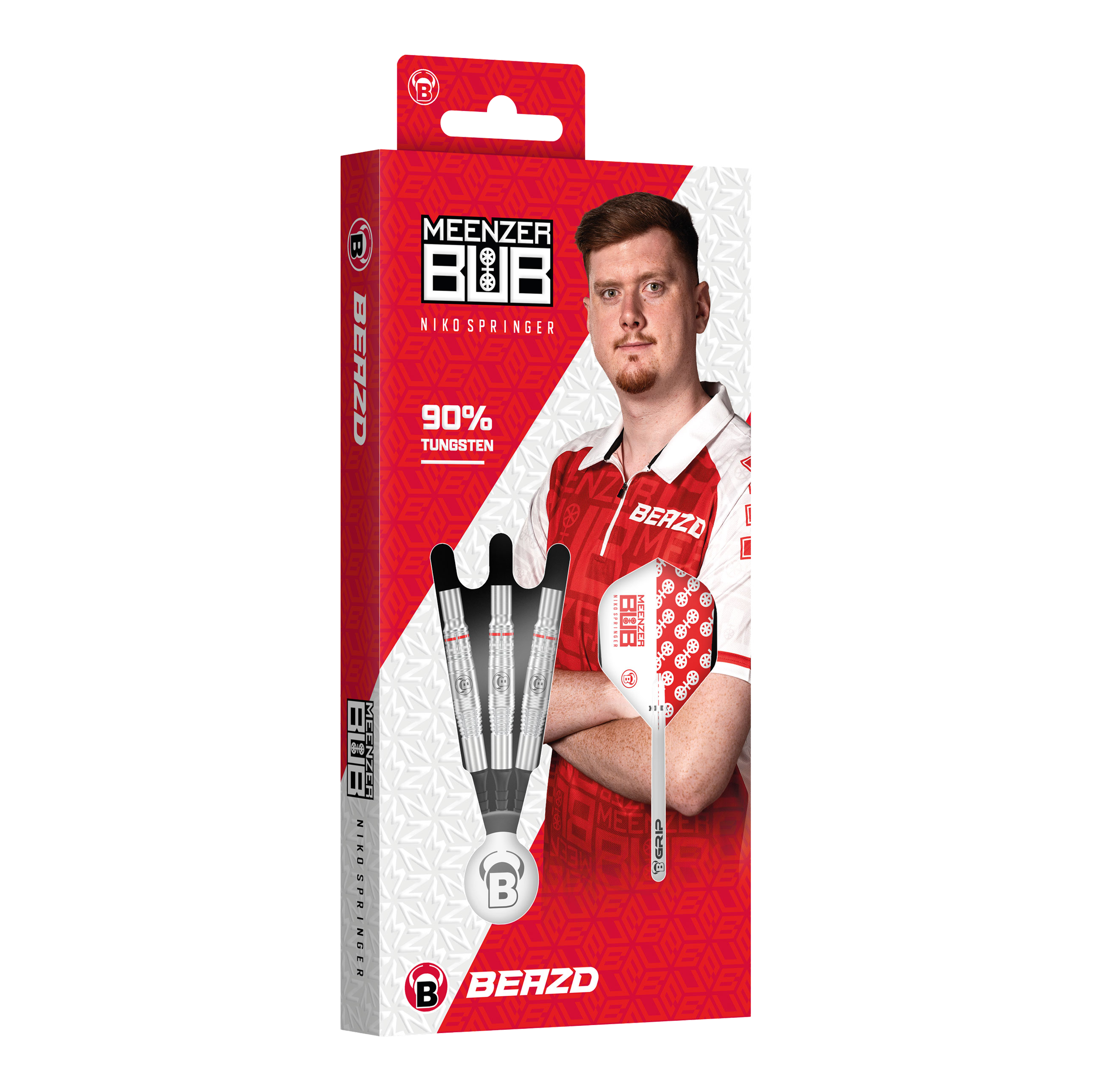 Beazd Niko Springer soft darts - 22g Beazd Niko Springer Softdarts – 22g sind im Set abgebildet. Die Darts haben ein auffälliges Design.