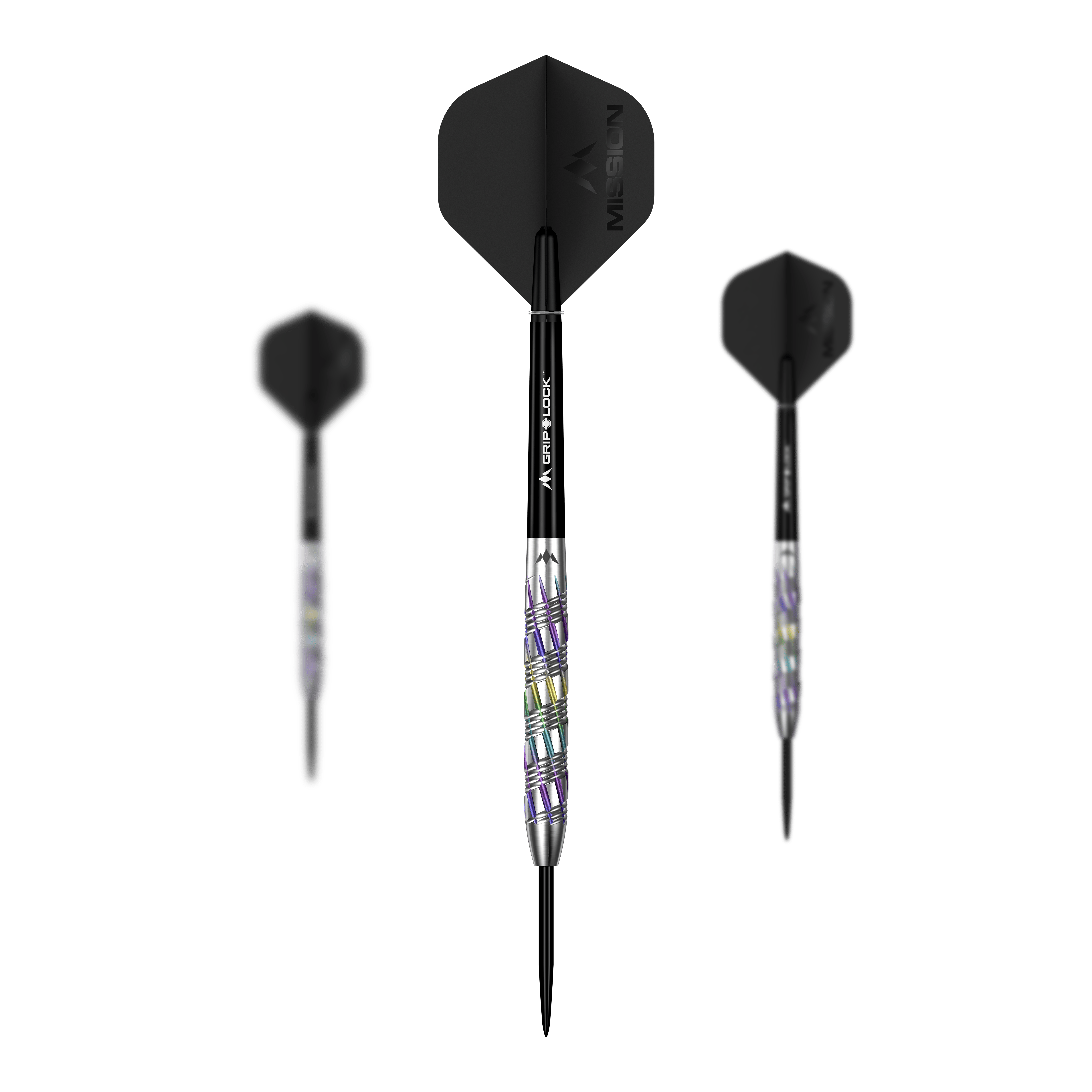 Mission Shuriken Steel Darts Mission Shuriken Steeldarts werden auch als Set angeboten. Auf diesem Bild ist ein komplettes Set der Mission Shuriken Steeldarts abgebildet.