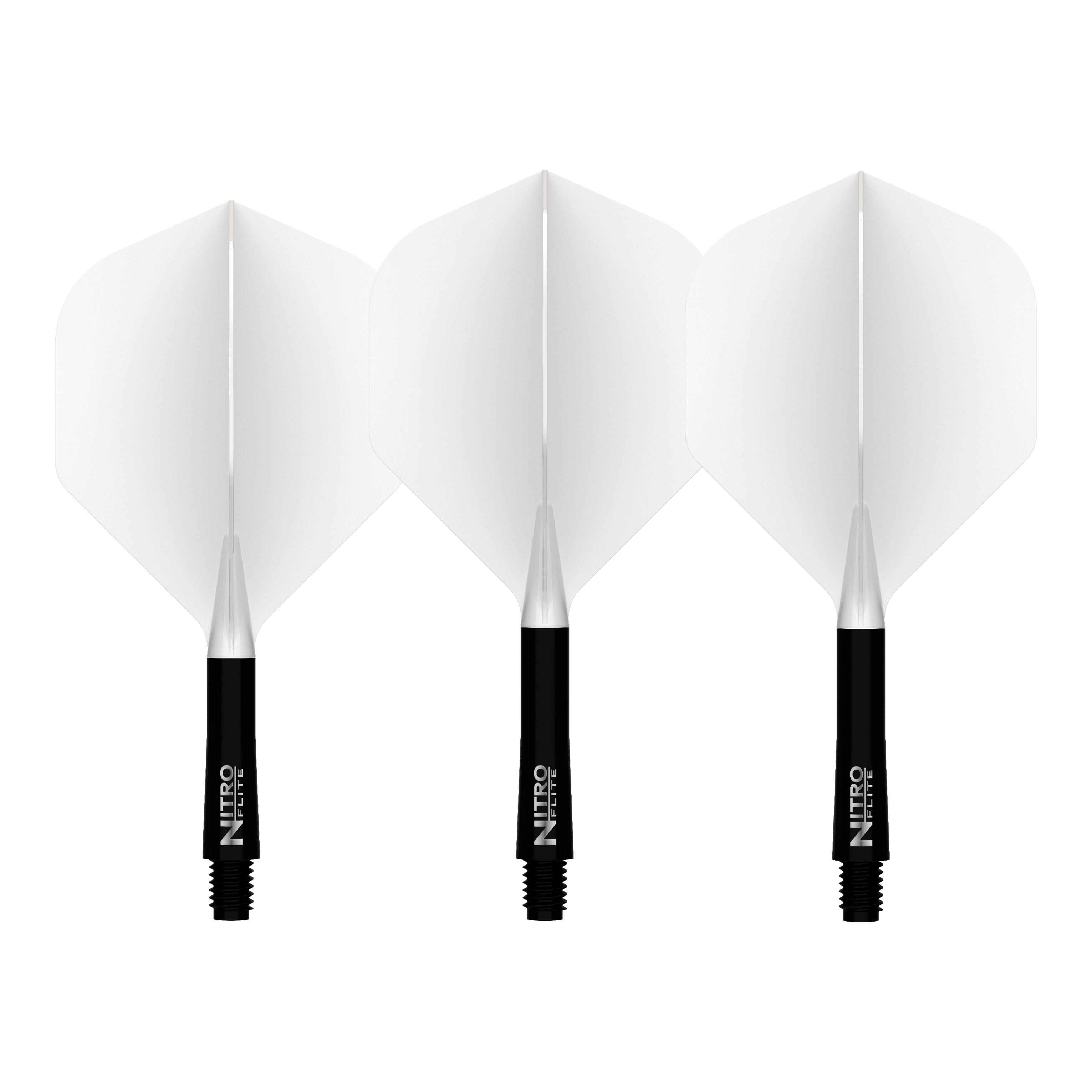 Red Dragon Nitroflite Black Shaft White Flights No2 Abgebildet ist der Red Dragon Nitroflite Black Shaft White Flights No2. Es handelt sich um einen Dart-Schaft in Schwarz mit weißen Flights.