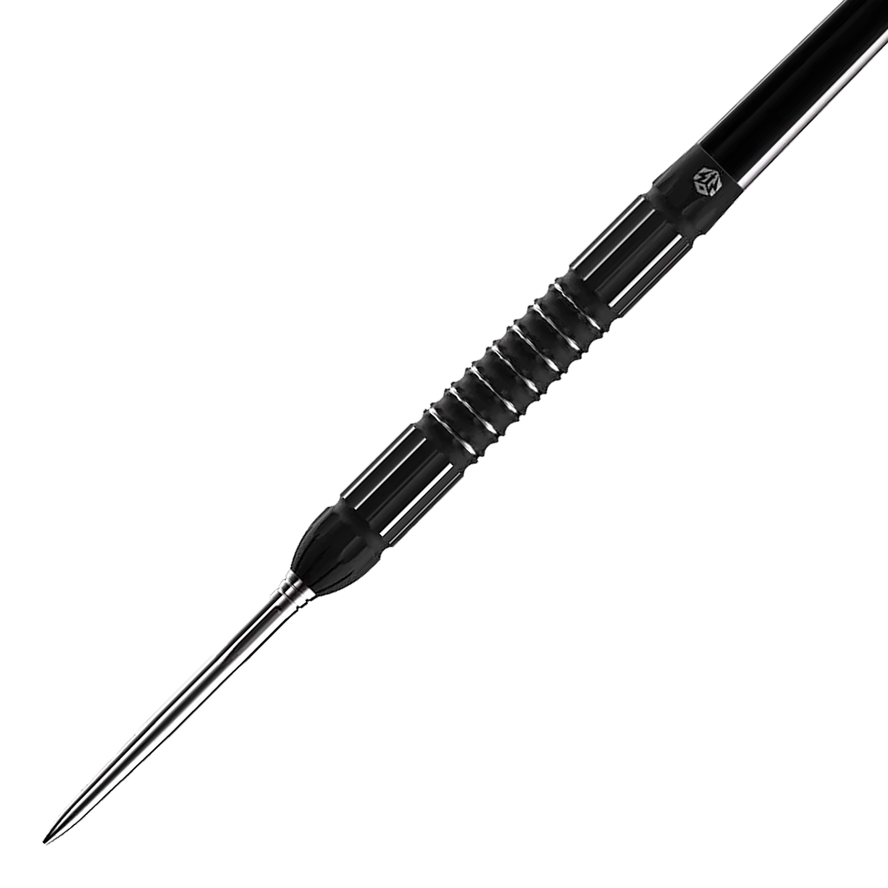 Caliburn Sword S2 steel darts Das Bild zeigt den Caliburn Sword S2 Steeldart. Der Dartpfeil hat ein schwarzes, geriffeltes Griffstück und eine silberne Spitze.