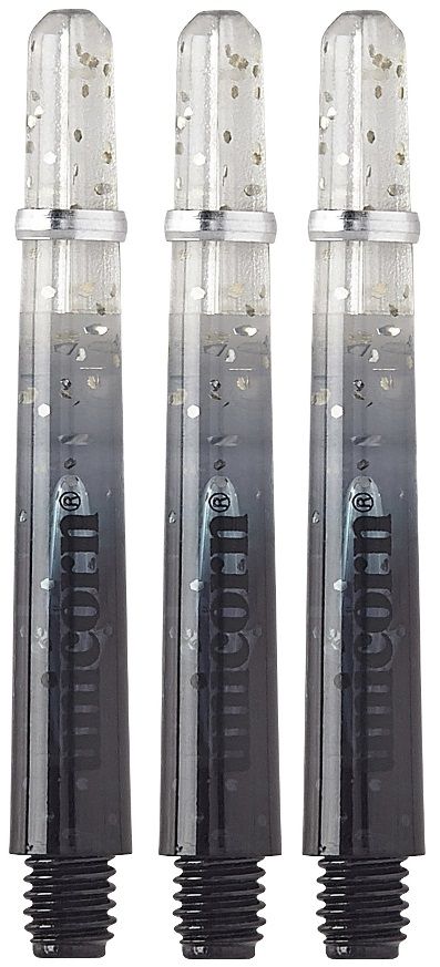 78972-Gripper-4-Elements-Black-Medium Das Bild zeigt drei Unicorn Gripper 4 Elements Two Tone Black Shafts. Die Shafts sind im unteren Bereich schwarz und werden nach oben hin transparent mit Glitzereffekt.