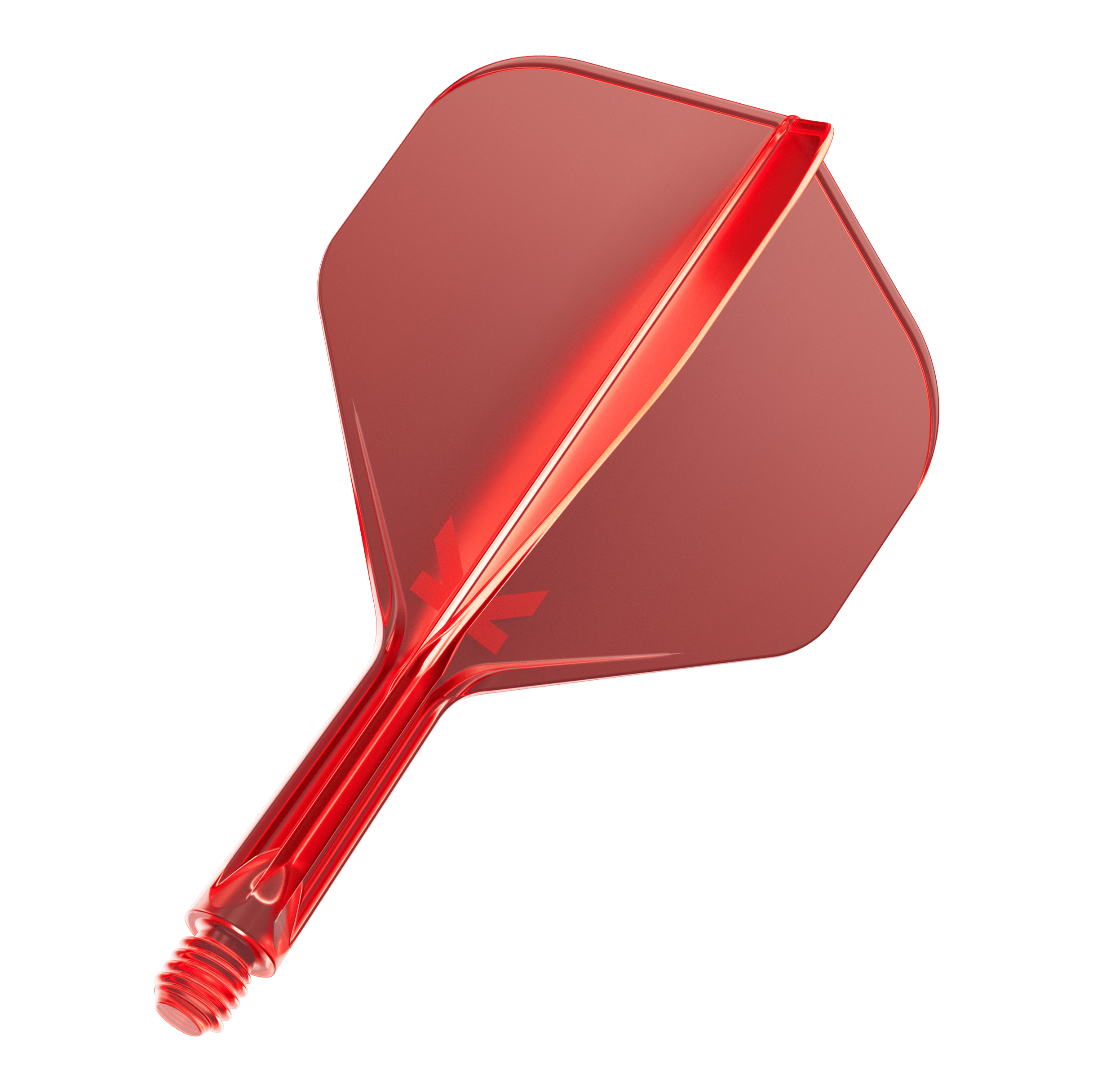 Target K-Flex No2 Standard Flight System - Red Das Bild zeigt eine rote Dartflügel-Kombination mit integriertem Schaft. Die Oberfläche ist glänzend und leicht transparent.
