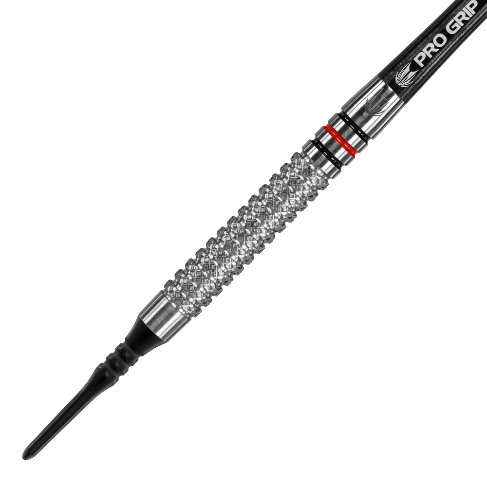 Target Vapor8 05 soft darts - 18g Das Bild zeigt einen Target Vapor8 05 Softdart mit einem Gewicht von 18 Gramm. Der Dart hat eine strukturierte Griffoberfläche und eine schwarze Pro Grip Shafts.