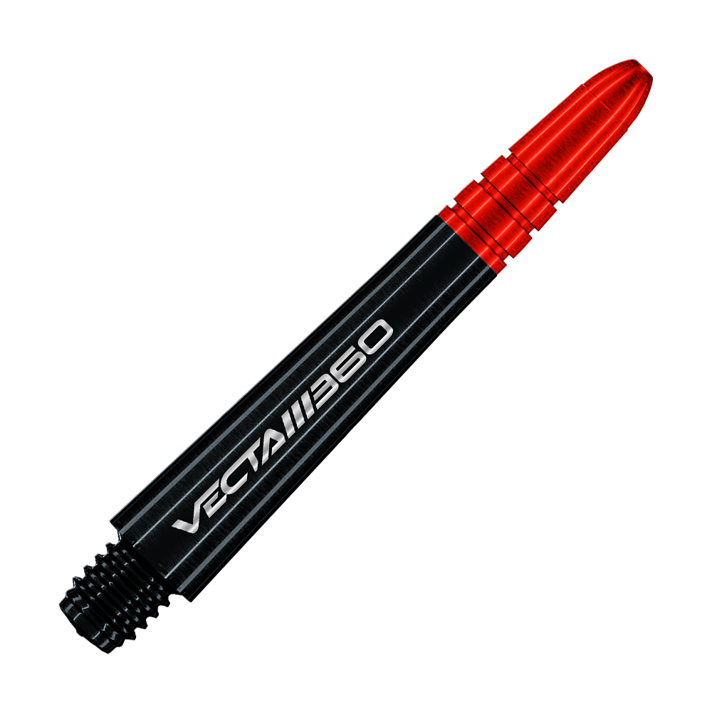 Winmau Vecta Blade 360 Shafts - Black Das Bild zeigt Winmau Vecta Blade360 Shafts in Schwarz mit einer Länge von 40 mm. Die Shafts werden aus einer anderen Perspektive präsentiert.