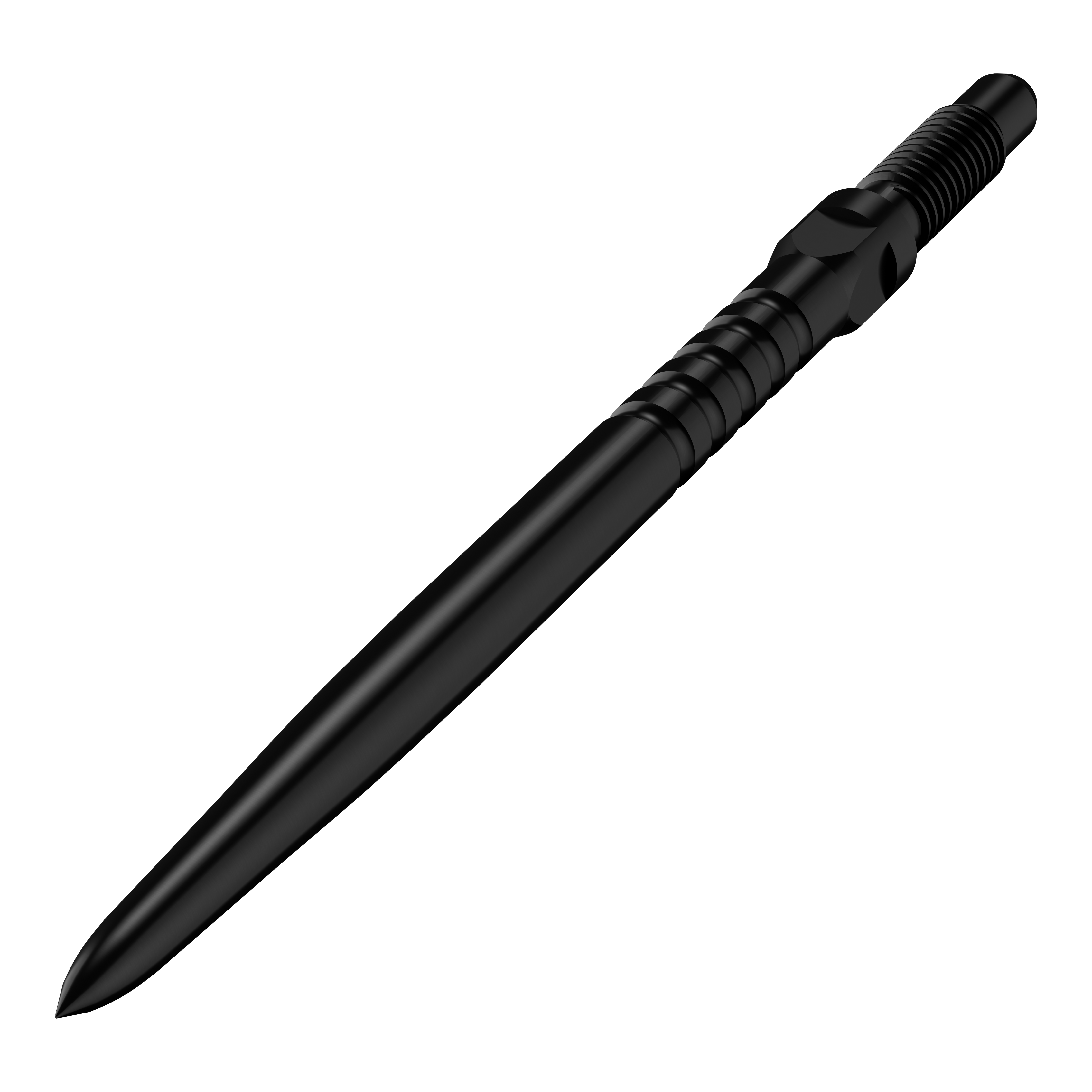 Hier sieht man einen Satz von schwarzen Dartspitzen mit Rillen. Es handelt sich um BullsNL Convertible Points mit Ringed Grip, 32mm.