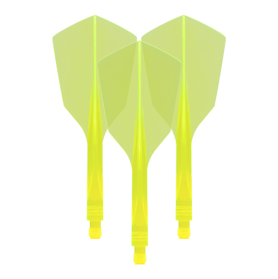 Condor Ax 120 Flight System Neon Yellow - Narrow Das Bild zeigt drei neon-gelbe Dartflights mit schmaler Form. Es handelt sich um das Produkt „Condor Axe 120 Flight-System Neon Yellow - Narrow“.