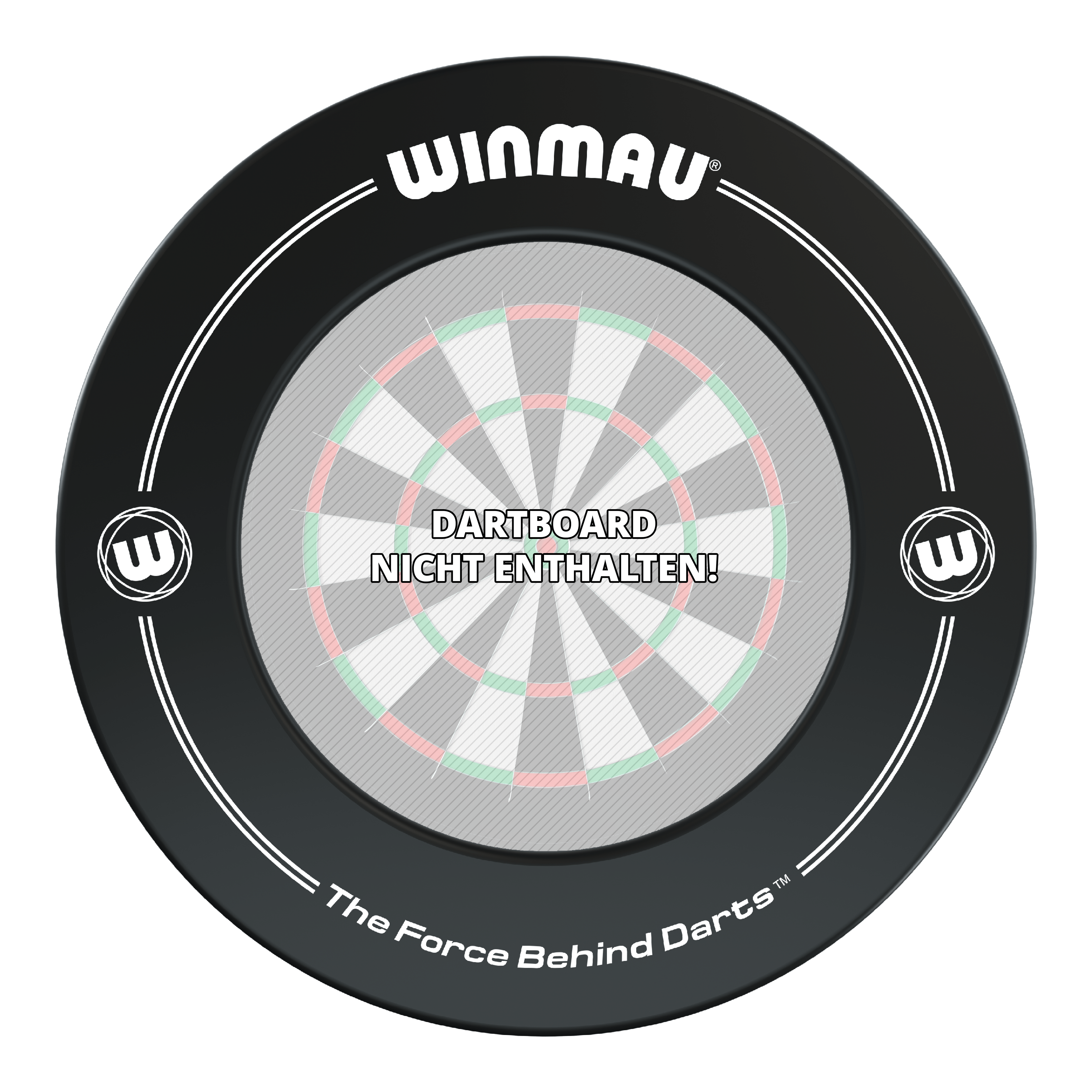 Winmau Dartboard Surround 2022 Das Bild zeigt einen schwarzen Dartboard-Surround der Marke Winmau. In der Mitte steht der Hinweis: "Dartboard nicht enthalten!"