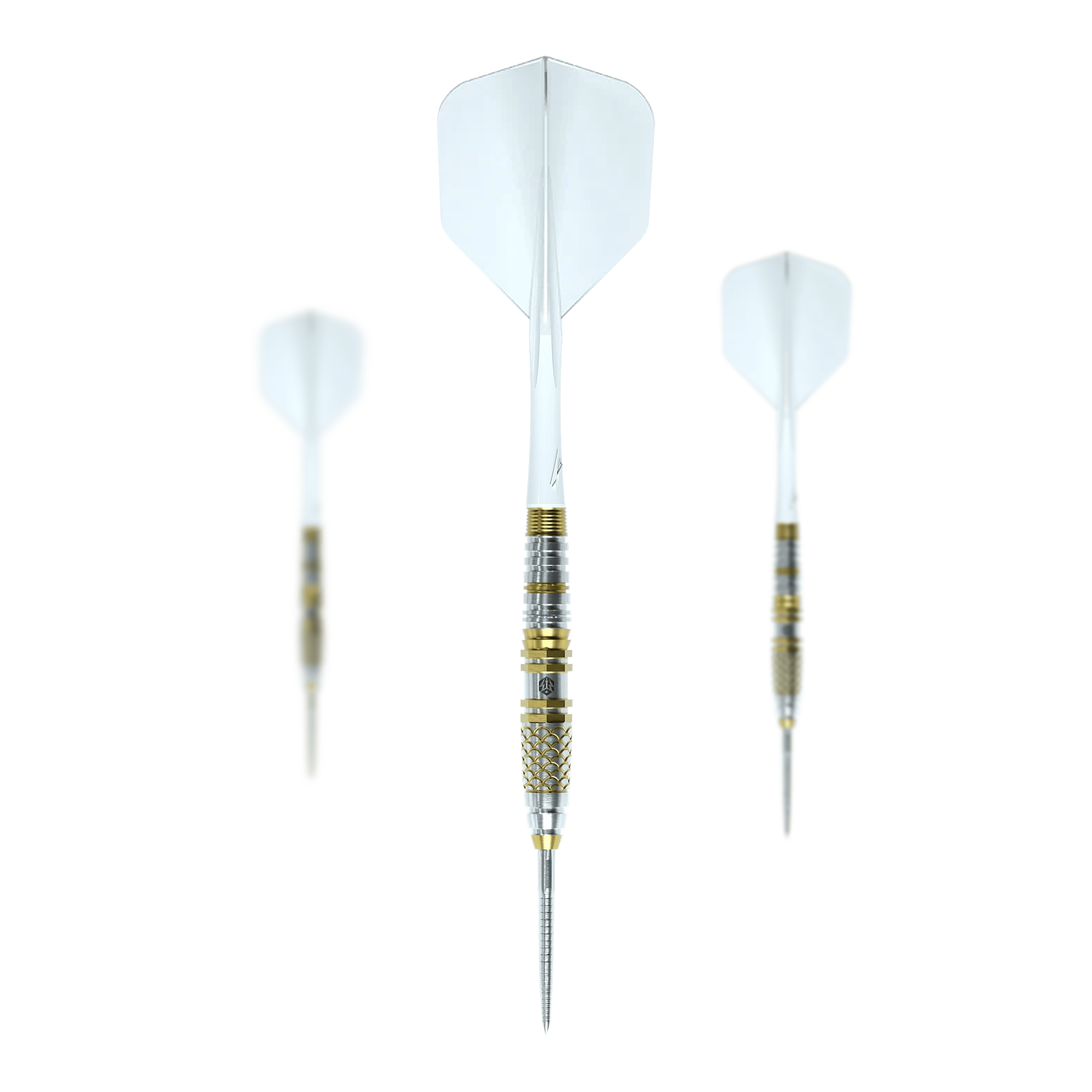 Caliburn Players Darts Lee Soon An Gold Spear Steeldarts mit 23 Gramm. Das Bild zeigt ein Set von Steeldarts mit goldenem Design.