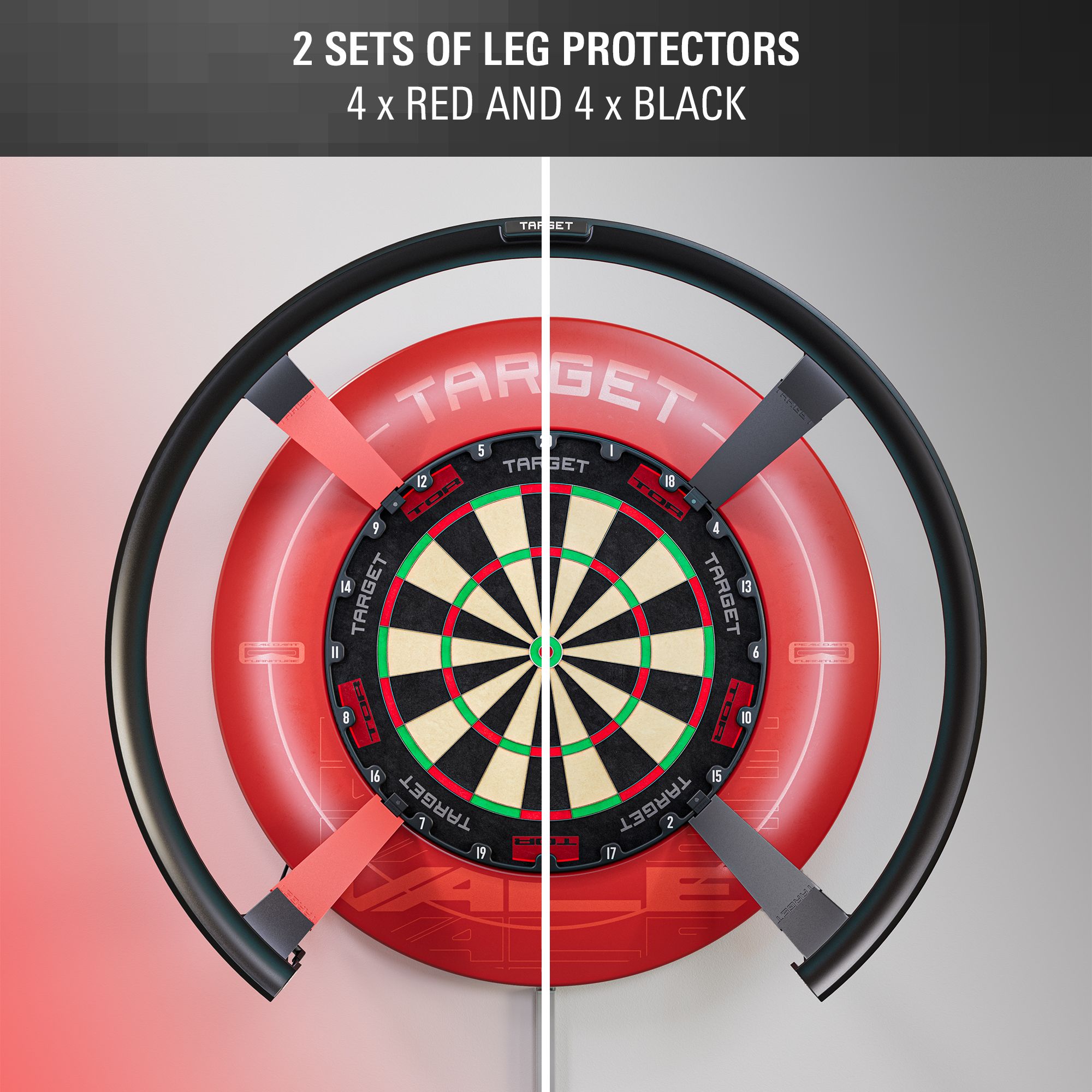 Das Bild zeigt die Target OMNI Leg Protectors. Dieses Produkt sichert die Beine beim Dartspiel.