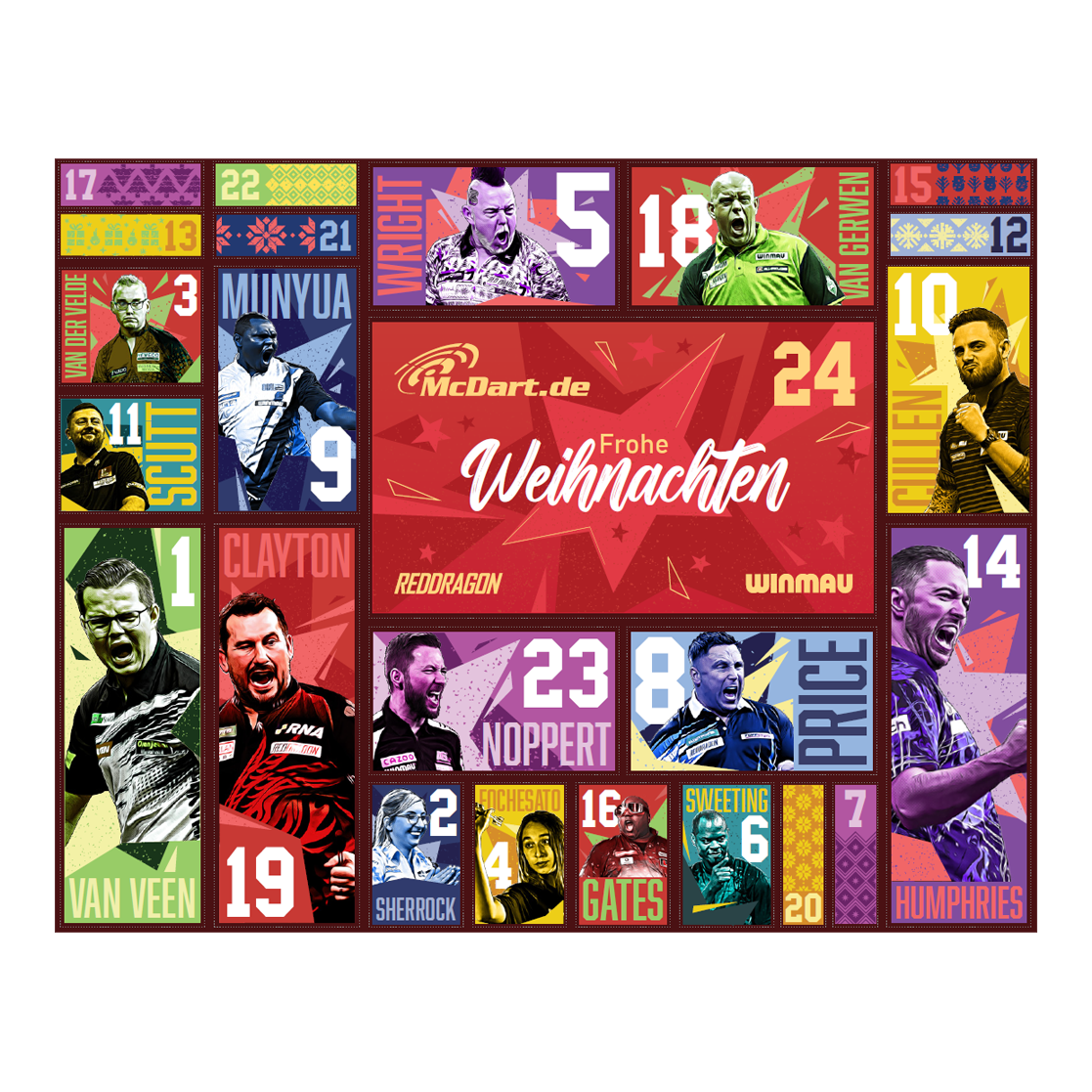 McDart Steel Darts Advent Calendar 2026 Der McDart Steel-Darts Adventskalender 2026 ist auf diesem Bild zu sehen. Die Verpackung zeigt attraktive Darts-Motive und weihnachtliches Design.