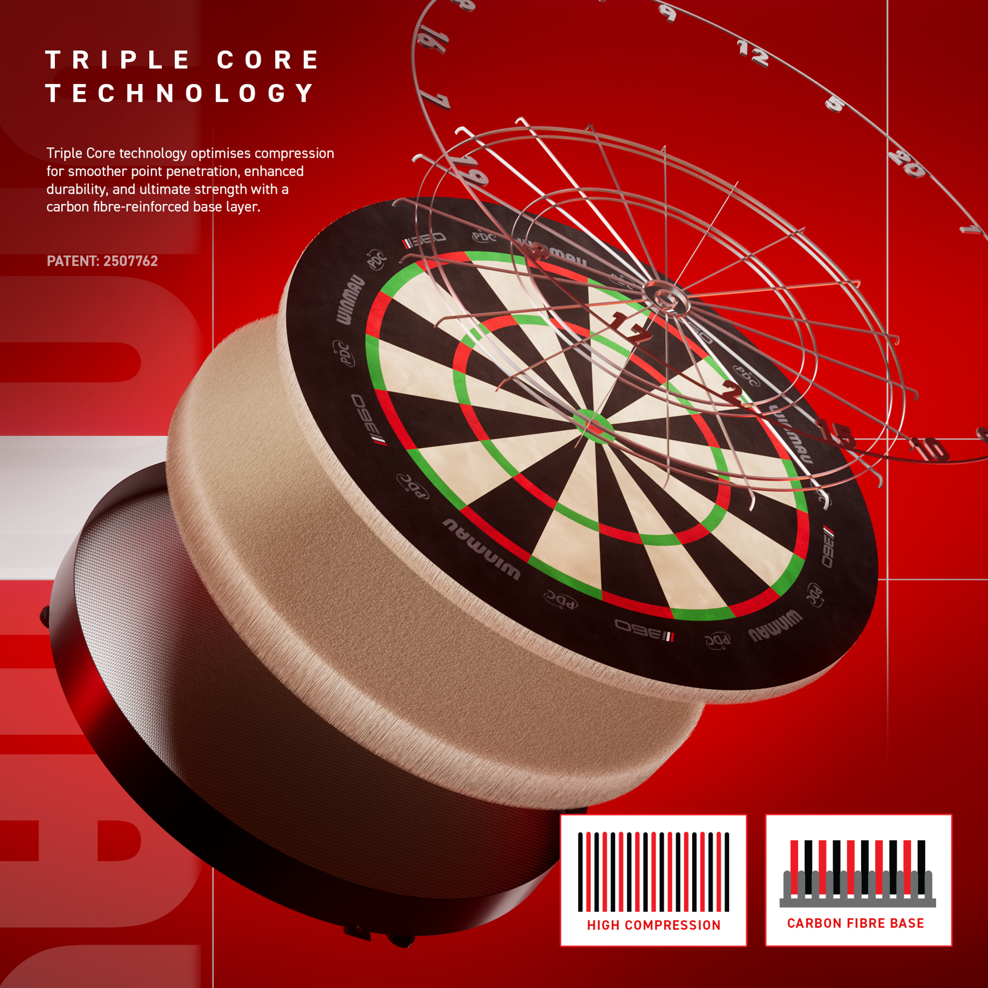 Dieses Bild zeigt vermutlich ein weiteres Winmau Blade 360 Steeldartboard aus einer anderen Perspektive. Es hilft Kunden, das Produkt besser zu erkennen.