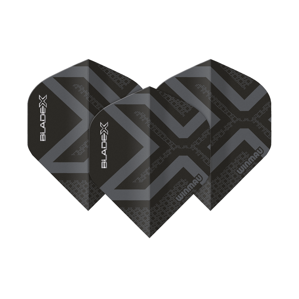 Winmau Prism Delta Blade X Metallic Black No2 Standard Flights Abgebildet ist ein Winmau Prism Delta Blade X Metallic Black No2 Standard Flight. Das Produkt erscheint in schwarzer Metallic-Farbe.