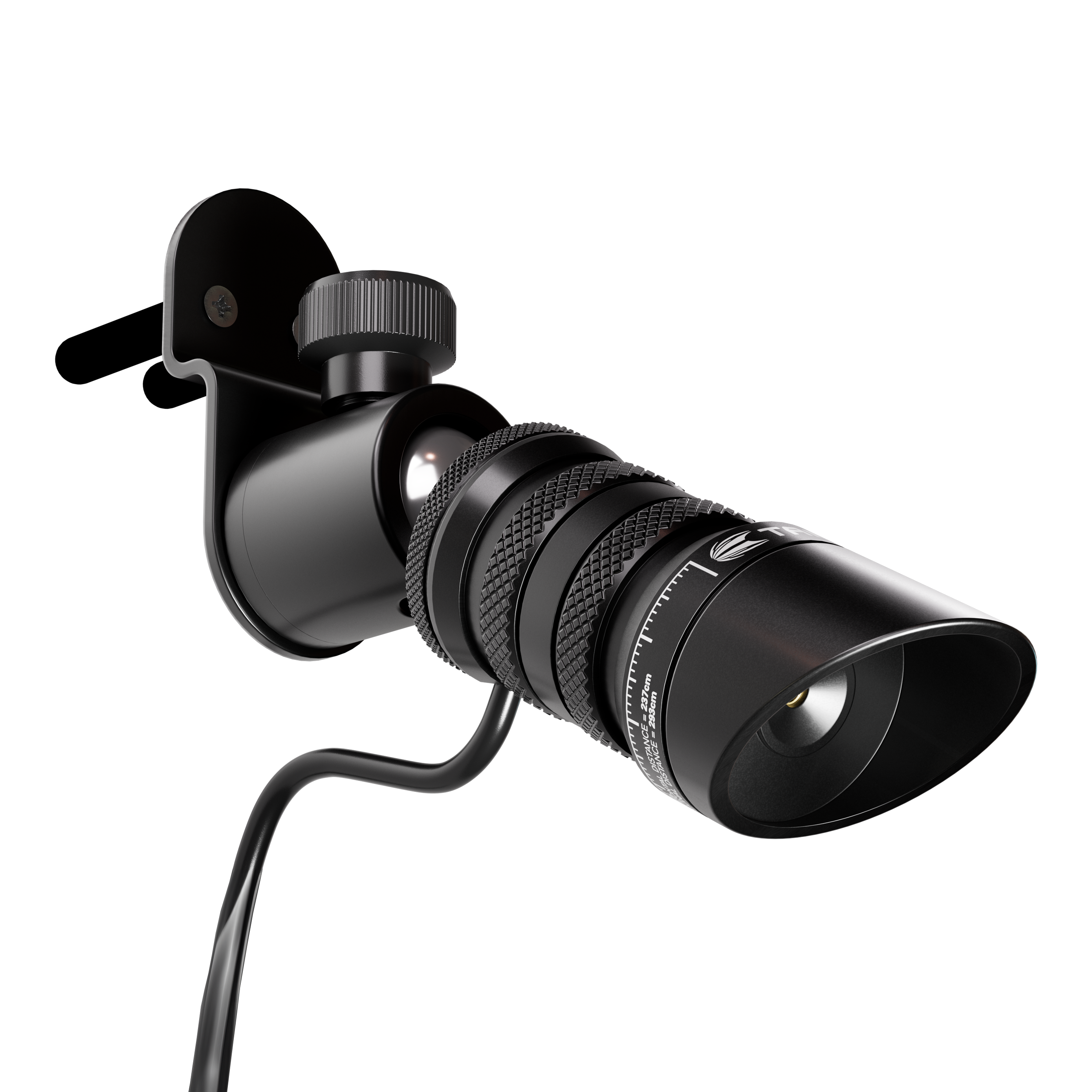 Target MOD Laser Oche Das Bild zeigt das Produkt "Target MOD Laser Oche". Es handelt sich um ein schwarzes Lasergerät mit Wandhalterung und Kabel.