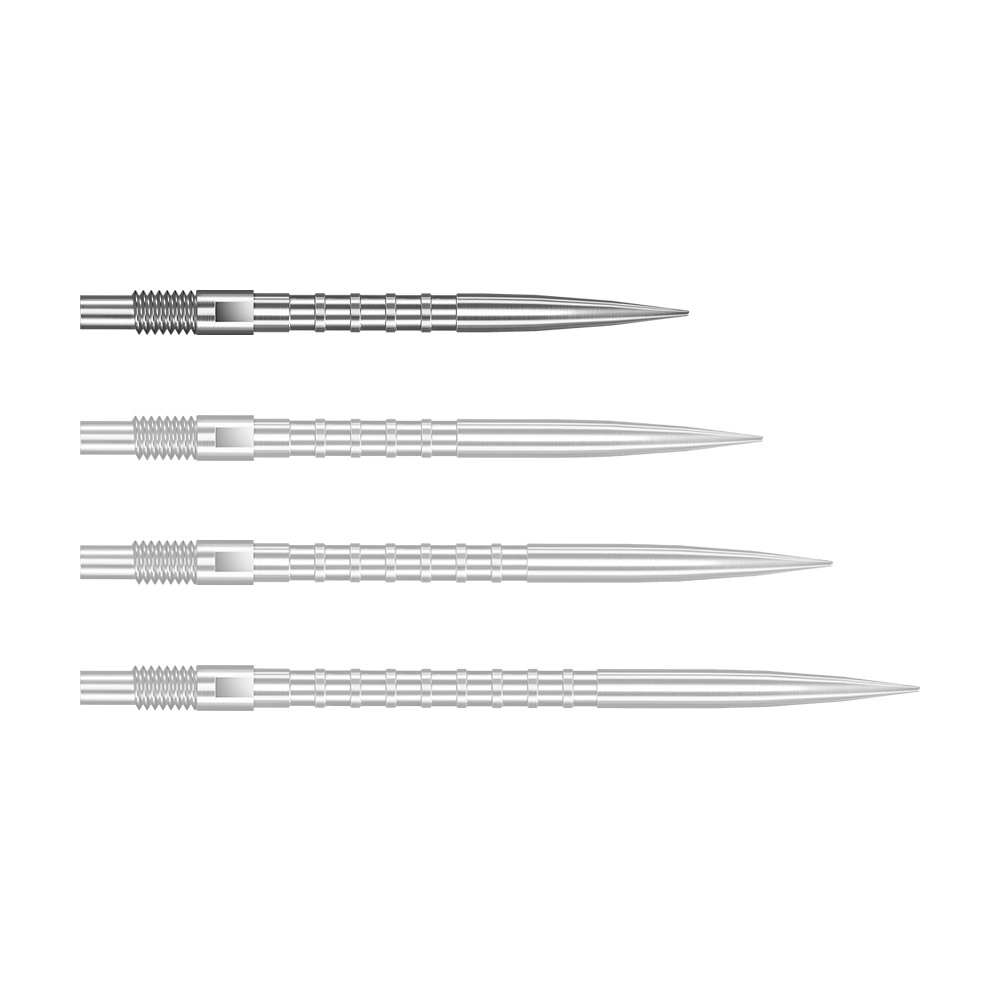 Harrows Quick Point Heavy Metal Dart Tips - Silver Das Bild zeigt Harrows Quick Point Heavy Metal Grip Dartspitzen in Silber mit einer Länge von 26mm. Dies ist das erste Stück der Serie.