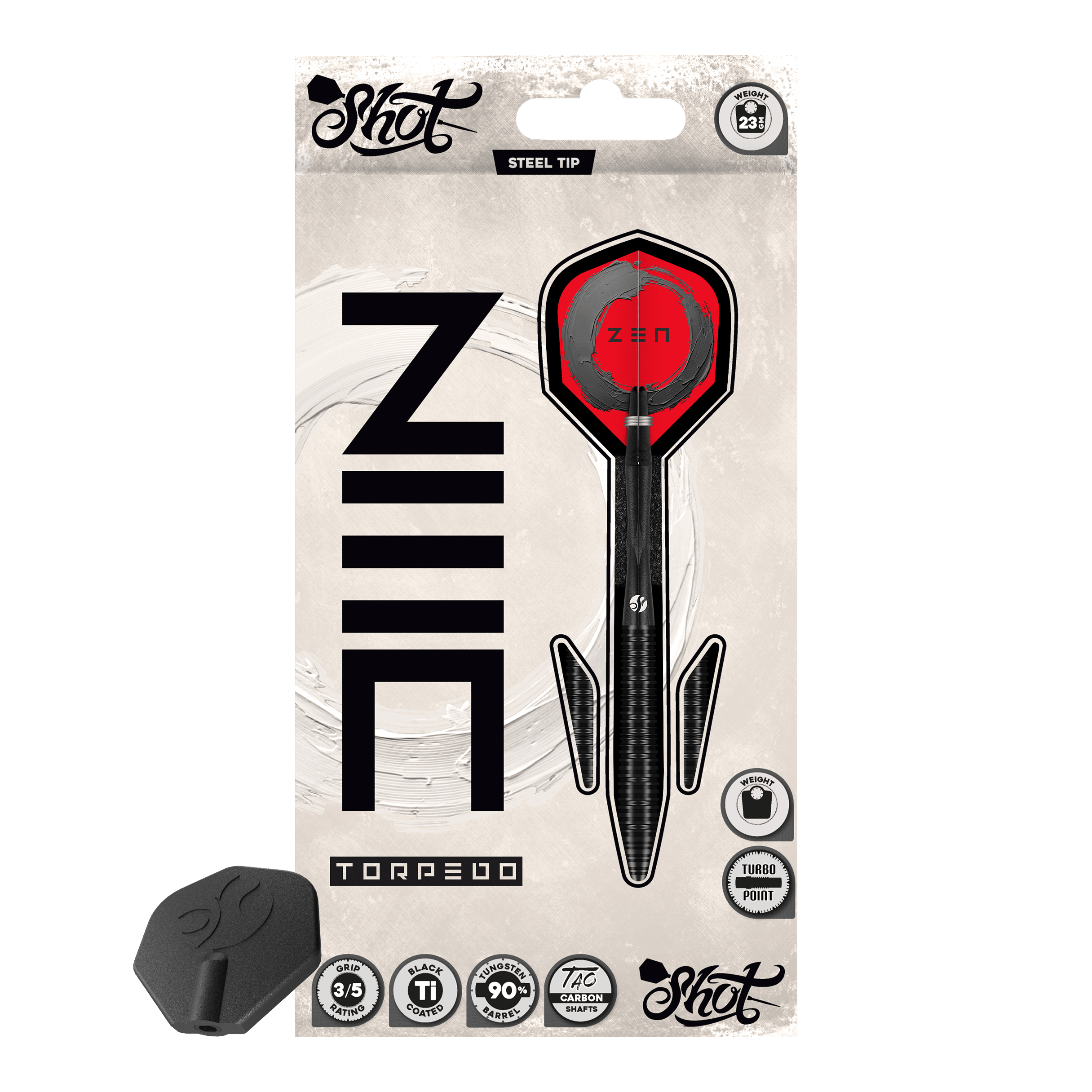 Shot ZEN Torpedo Turbo Point Steel Darts - 23g Shot ZEN Torpedo Turbo Point Steel Darts - 23g