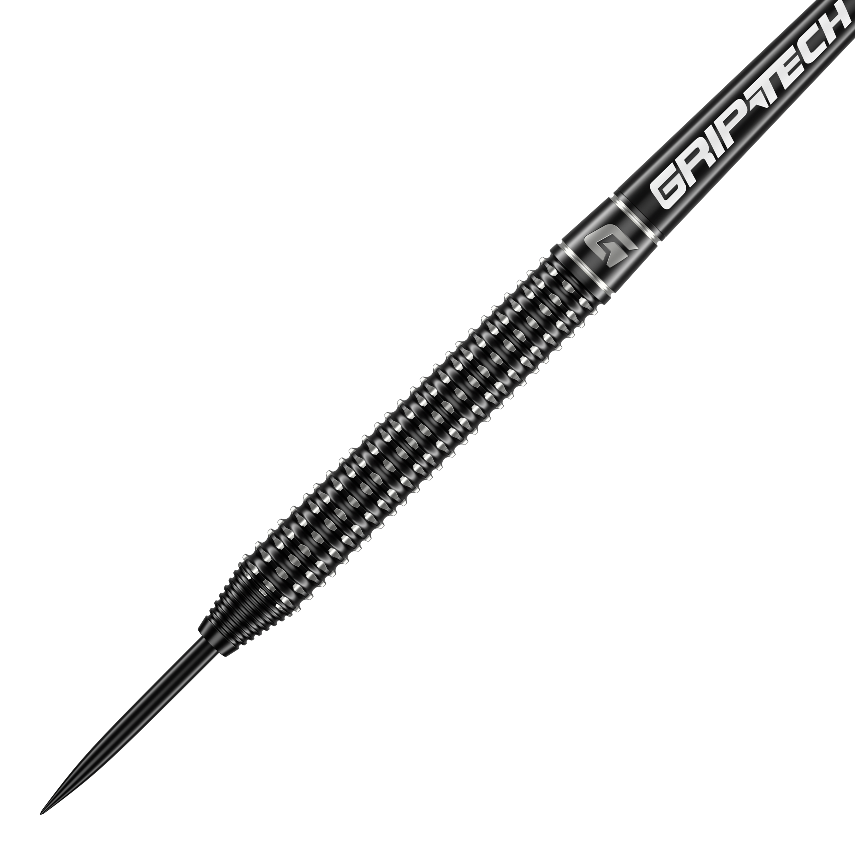 GOAT Sprocket Tungsten Steel Darts Das Bild zeigt einen GOAT Sprocket Tungsten Steeldart mit einem schwarzen, strukturierten Griff. Auf dem Schaft steht in weißer Schrift das Wort "GRIPTECH".