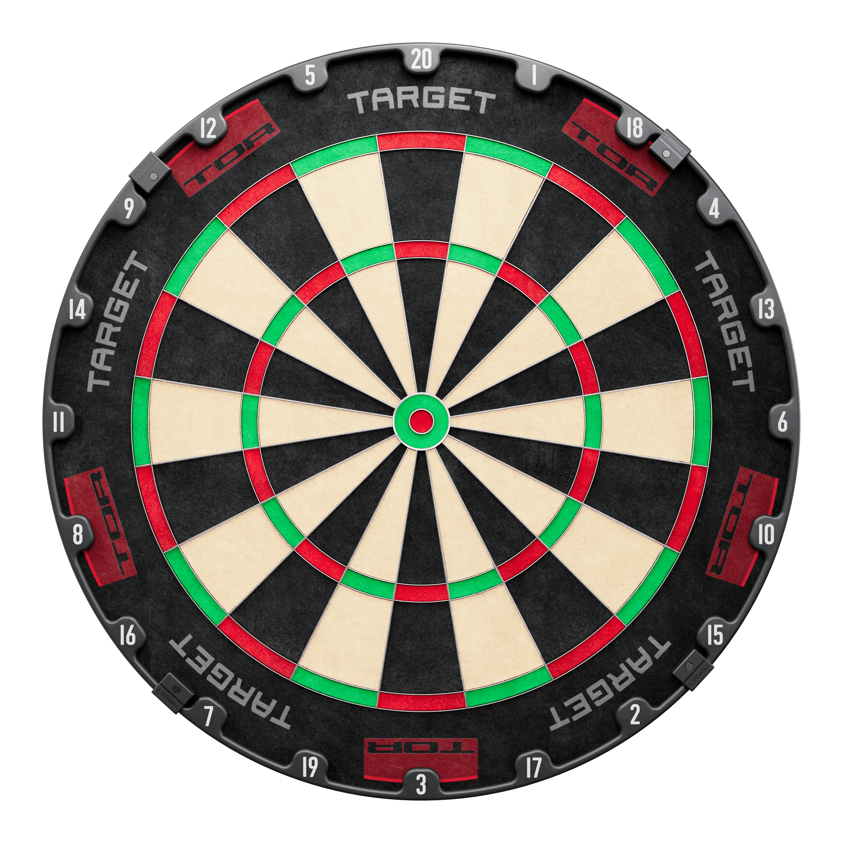 Target TOR Steel Dartboard Target TOR Steeldartboard ist als rundes Dartboard klar abgebildet. Die Segmente und Zahlen sind sichtbar.