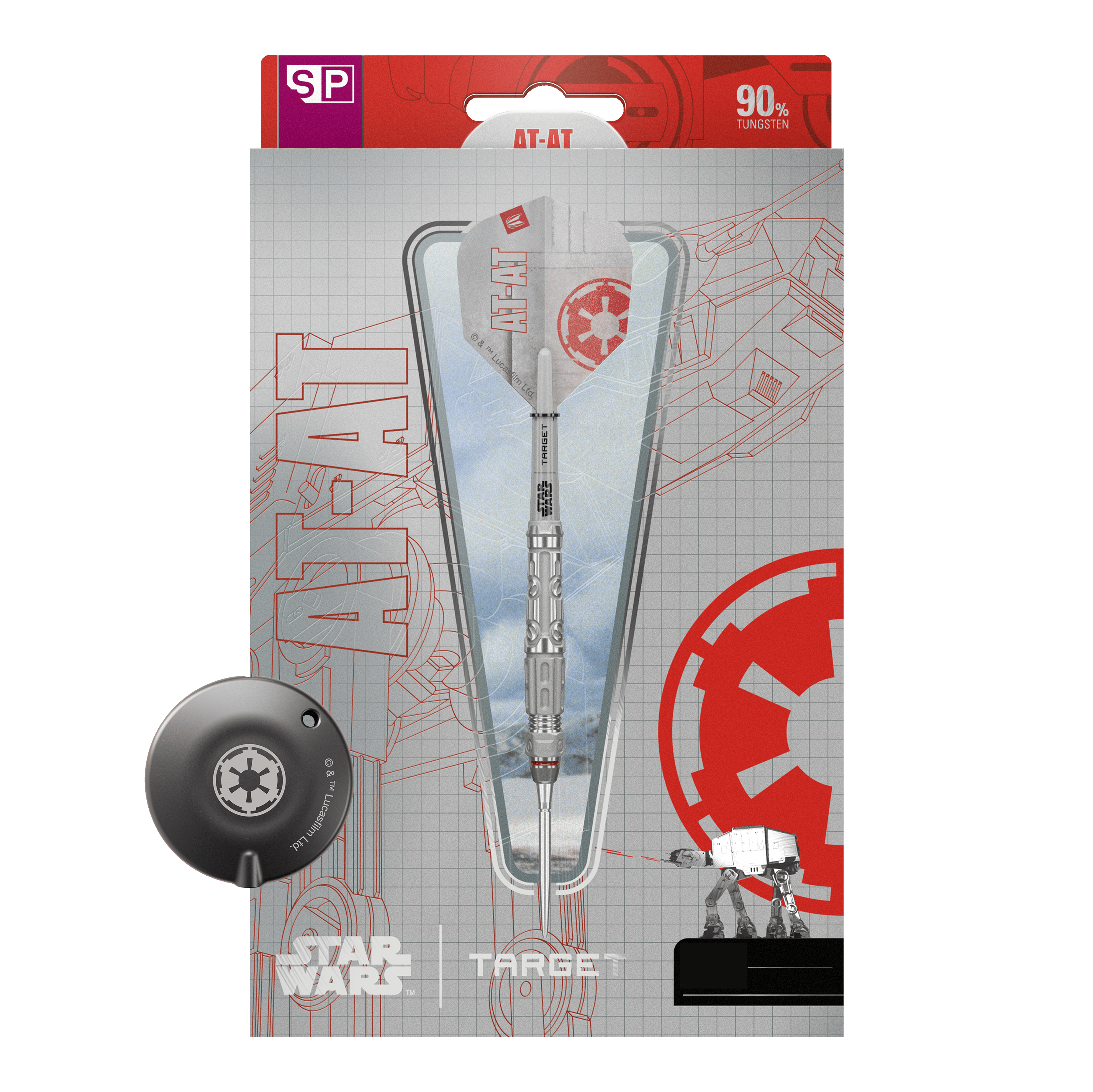 Target Star Wars AT-AT Swiss Point steel darts Dieses Bild zeigt die Target Star Wars AT-AT Swiss Point Steeldarts. Die Abbildung präsentiert die besonderen Merkmale der Pfeile.