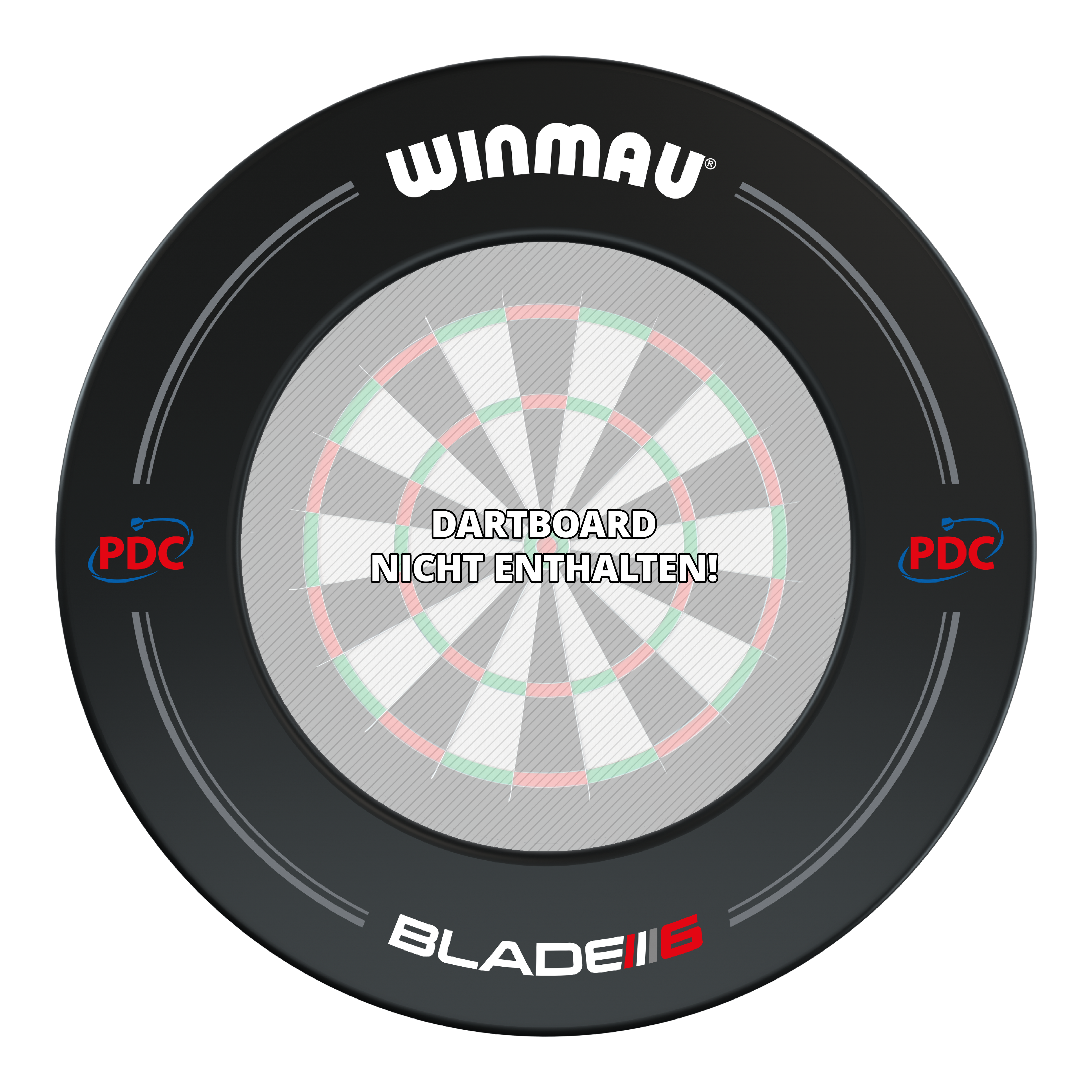 Winmau PDC Dartboard Surround - Black Das Bild zeigt den Winmau PDC Dartboard Surround in Schwarz. In der Mitte steht der Hinweis: "Dartboard nicht enthalten!"