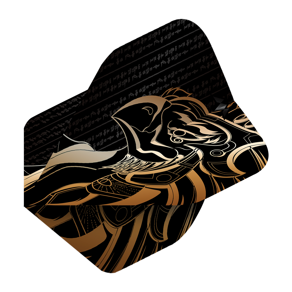 Mission Solo Horus No2 Standard Flights Das Bild zeigt das Produkt "Mission Solo Horus No2 Standard Flights". Das Design ist schwarz-gold mit einem stilisierten Horus-Motiv und ägyptischen Schriftzeichen.