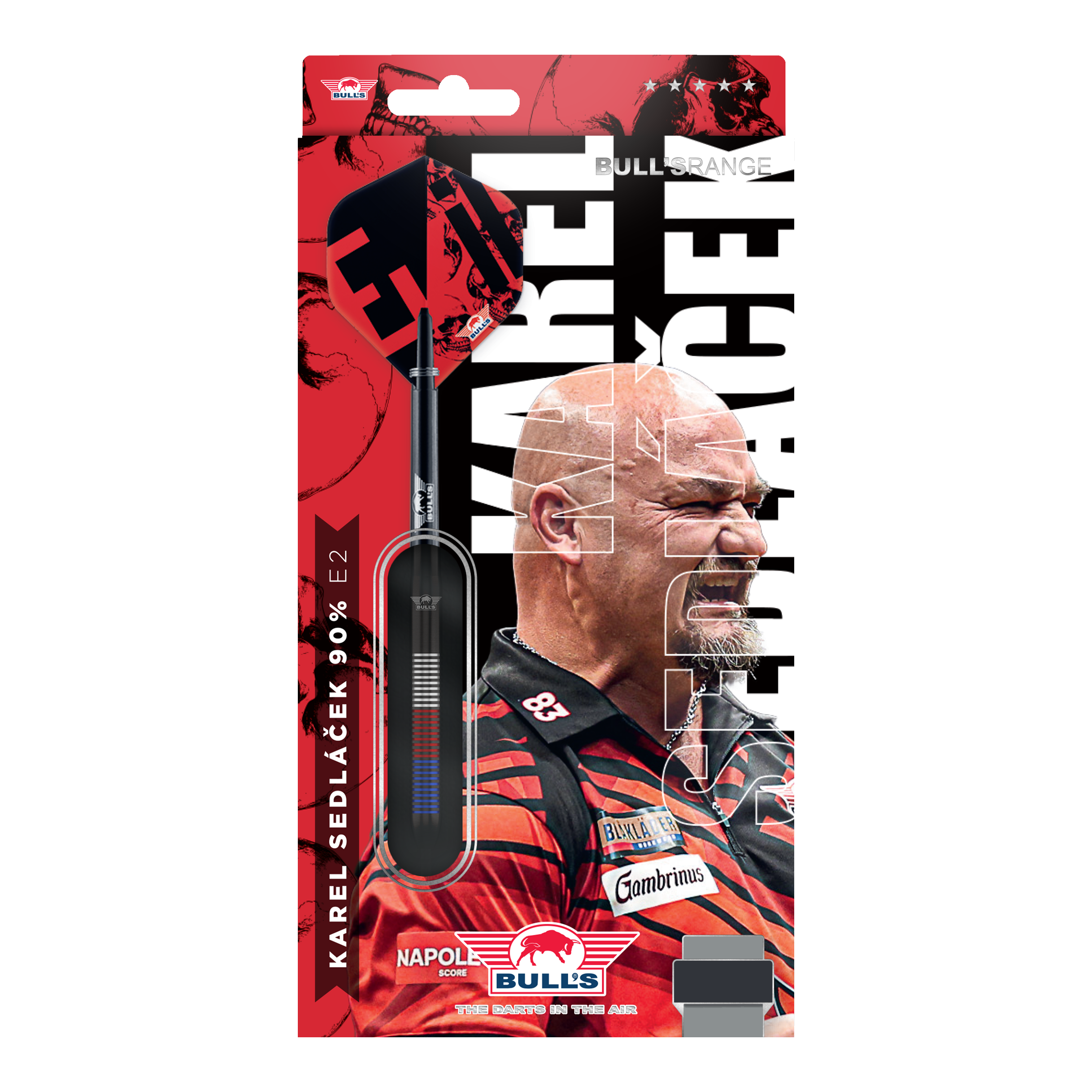 Auf dem Bild befinden sich die Bulls NL Karel Sedlacek E2 Steeldarts - 24g. Sie sind ideal für Dartspieler, die Präzision und Qualität schätzen.