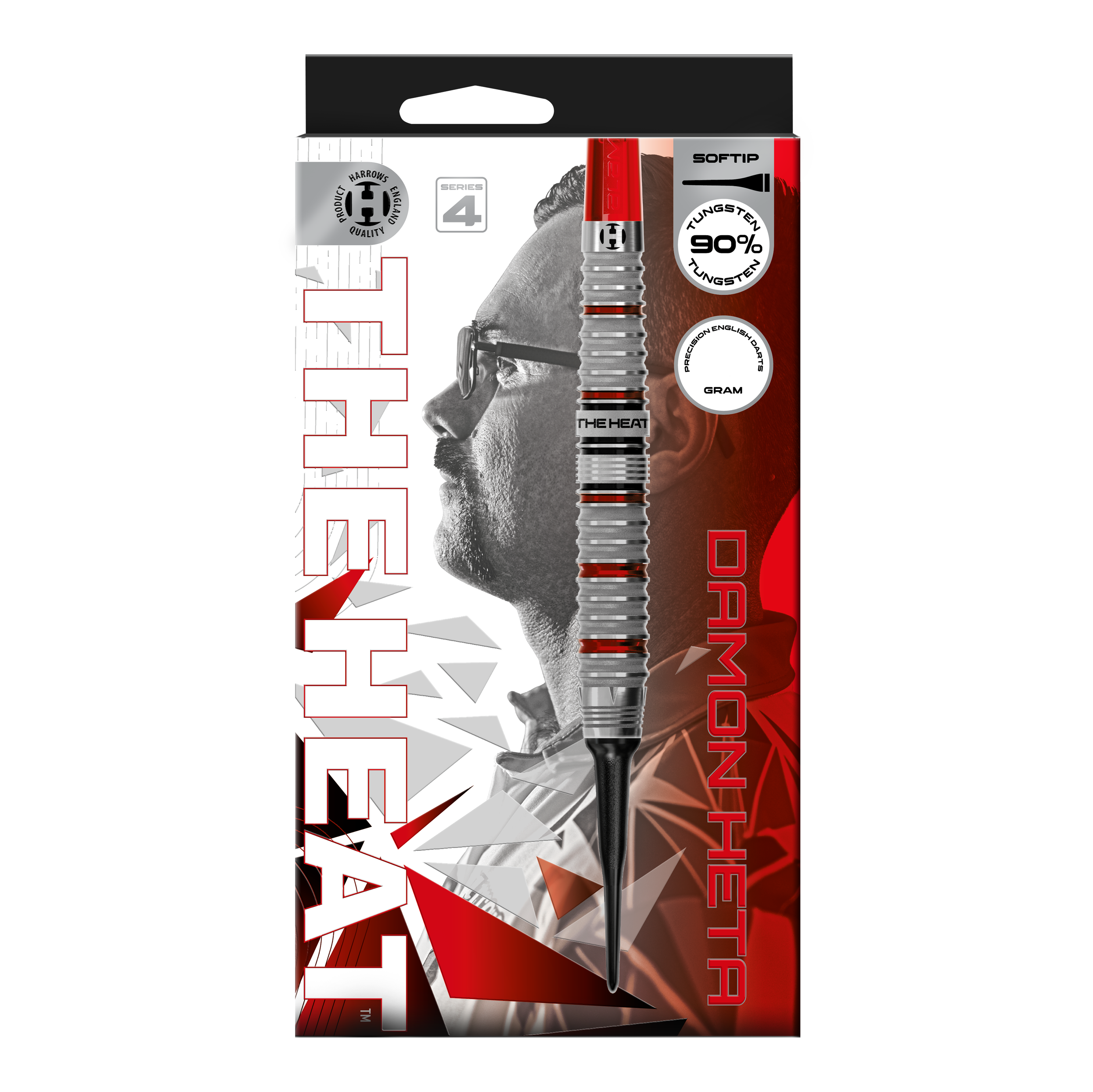 Harrow's Damon Heta Series 4 soft darts Das Bild zeigt die Harrows Damon Heta Series 4 Softdarts. Die Softdarts sind speziell für den Dartsport entwickelt.