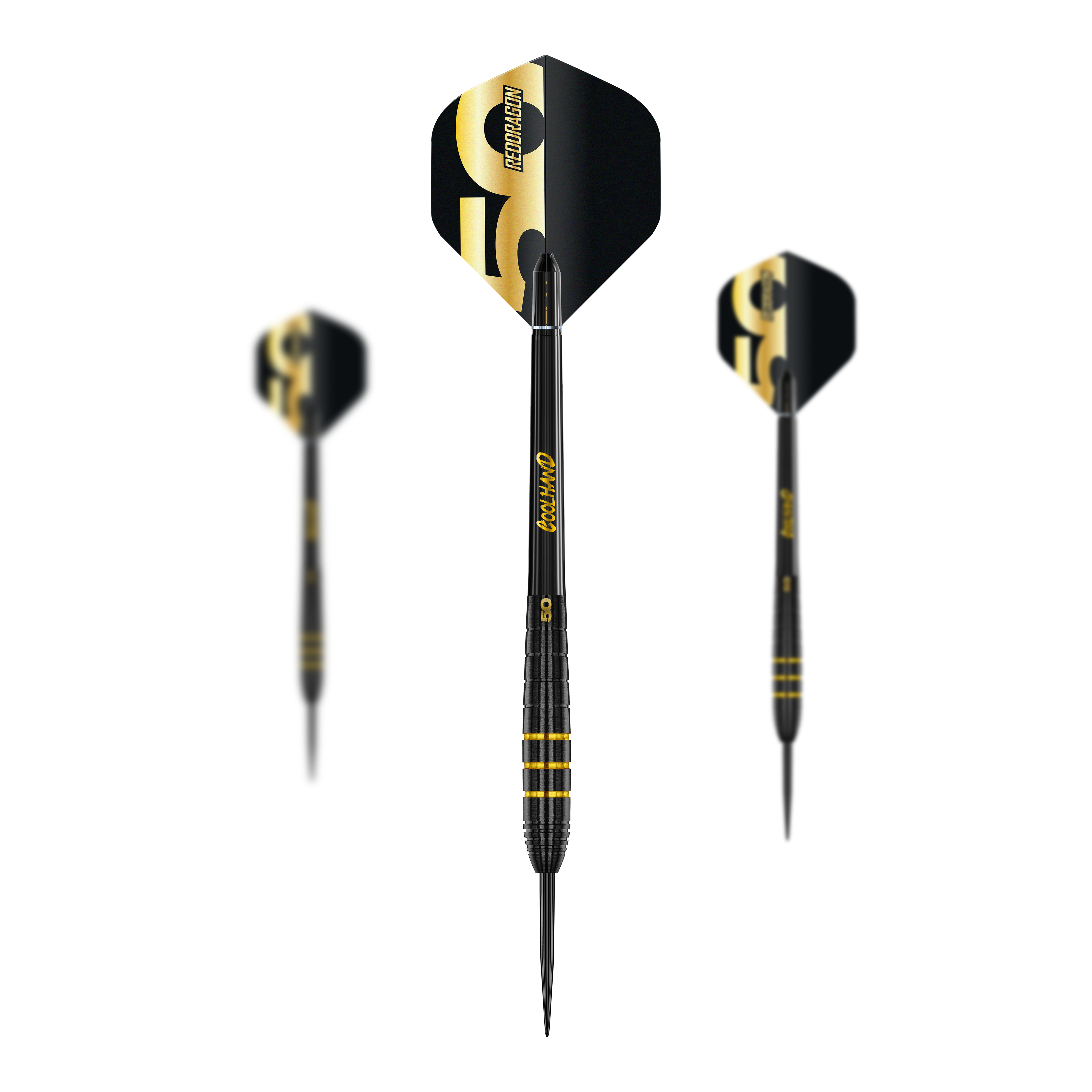 Abgebildet ist der Red Dragon Luke Humphries 50 Years Player Limited Edition Steeldarts - 22g. Dies ist ein spezielles Dart-Set zum Jubiläum des Spielers.