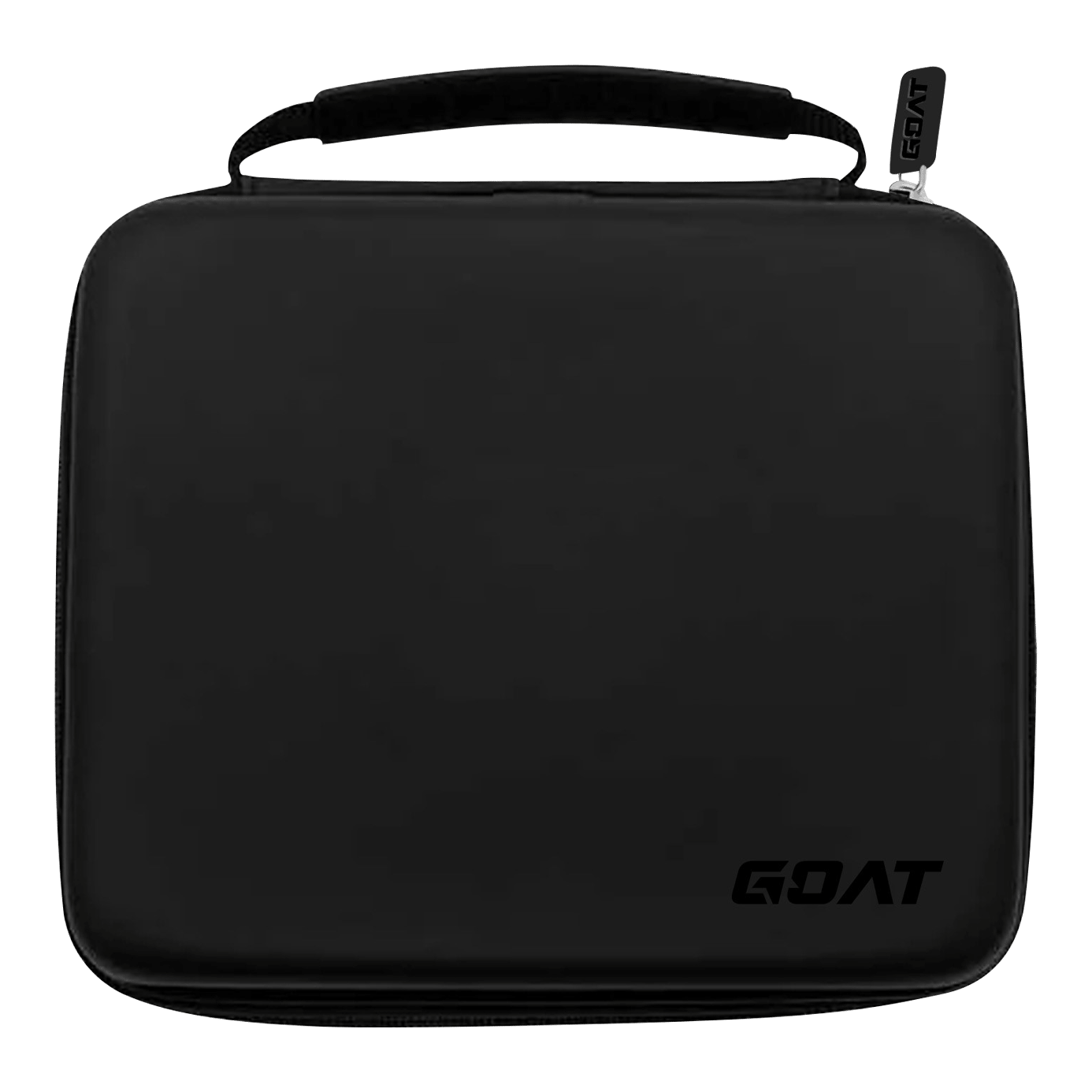 GOAT Locker XXL Dart Wallet Das Bild zeigt ein schwarzes, rechteckiges Etui mit einem Henkel oben. In der unteren rechten Ecke befindet sich das Logo „GOAT“.