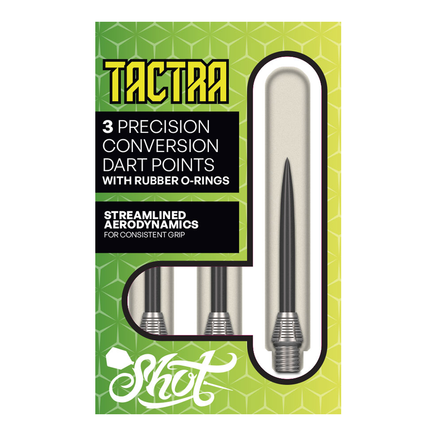 Shot Tactra Conversion Points - 34mm Hier sieht man die Shot Tactra Conversion Points - 34 mm. Sie bieten eine praktische Lösung für Dartspieler, die flexibel wechseln möchten.