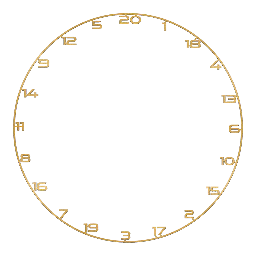 Bullet Dartboard Number Ring Zu sehen ist ein Dartboard Zahlenring in Gold. Das Produkt heißt 'BT1000160 Bullet Dartboard Zahlenring Gold 1'.
