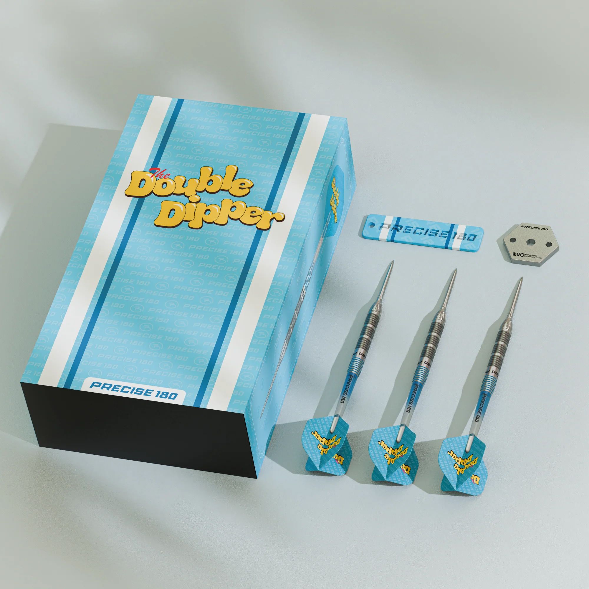 Precise 180 Bela Schugmann Double Dipper V1 steel darts Das Bild zeigt die Precise 180 Bela Schugmann Double Dipper V1 Steeldarts. Diese Dartpfeile sind optimal für fortgeschrittene Dartspieler.