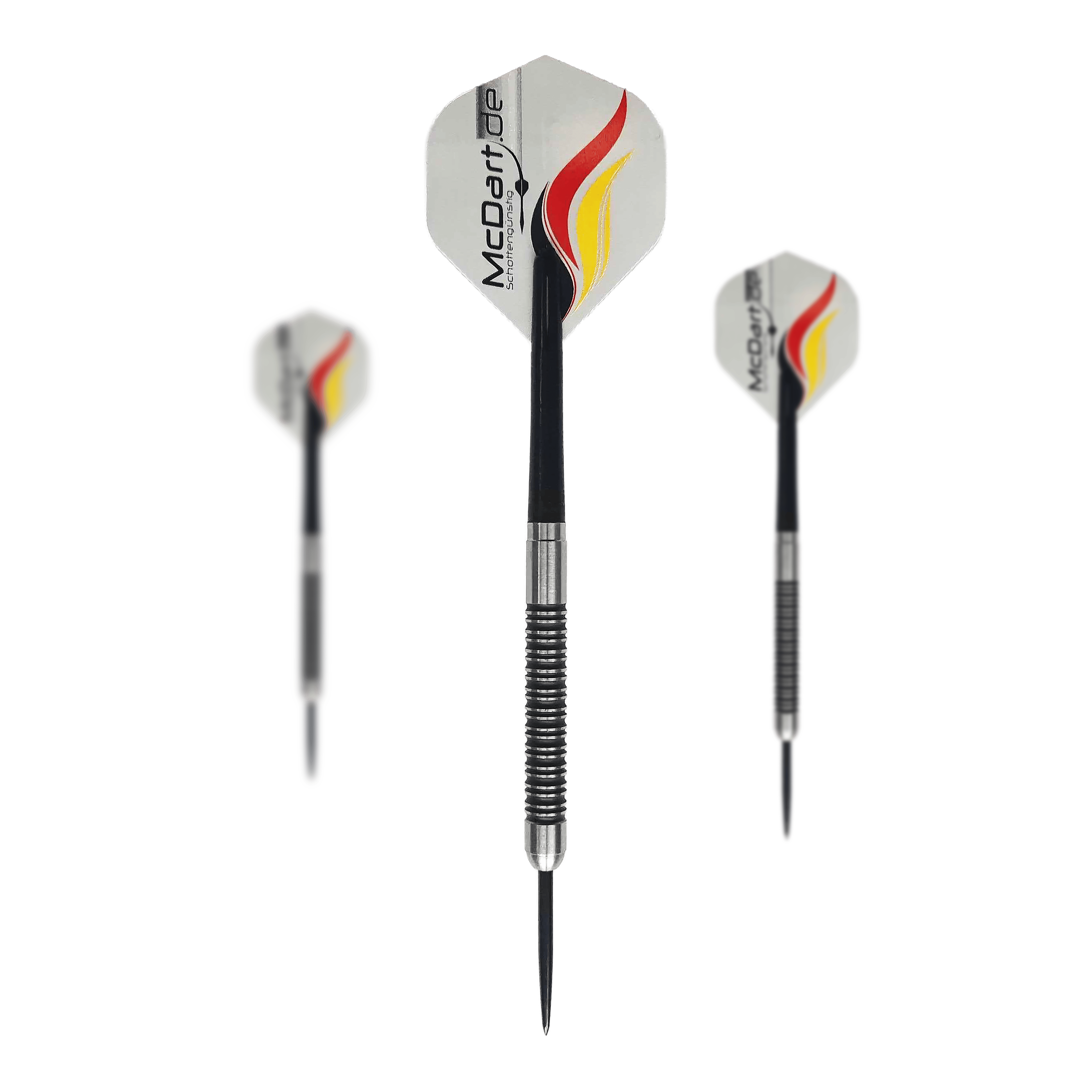 McDart Super Grip Steeldarts Ein Set McDart Super Grip Steeldarts ist vollständig abgebildet. Die verschiedenen Teile sind übersichtlich angeordnet.