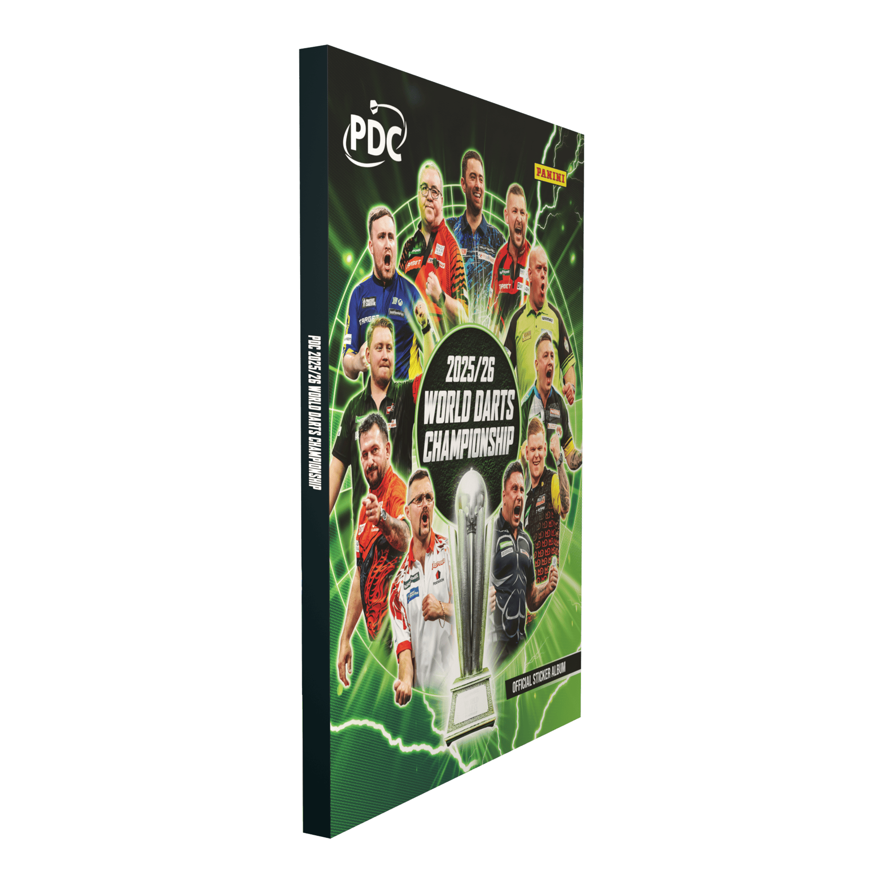 Panini PDC World Darts Championship 2025/26 - Hardcover Mega Bundle with two sticker boxes Das Bild zeigt das Panini PDC World Darts Championship 2025/26 Official Sticker Hardcover Sammelalbum. Das stabile Album ist perfekt zum Aufbewahren und Präsentieren der gesammelten Sticker geeignet.