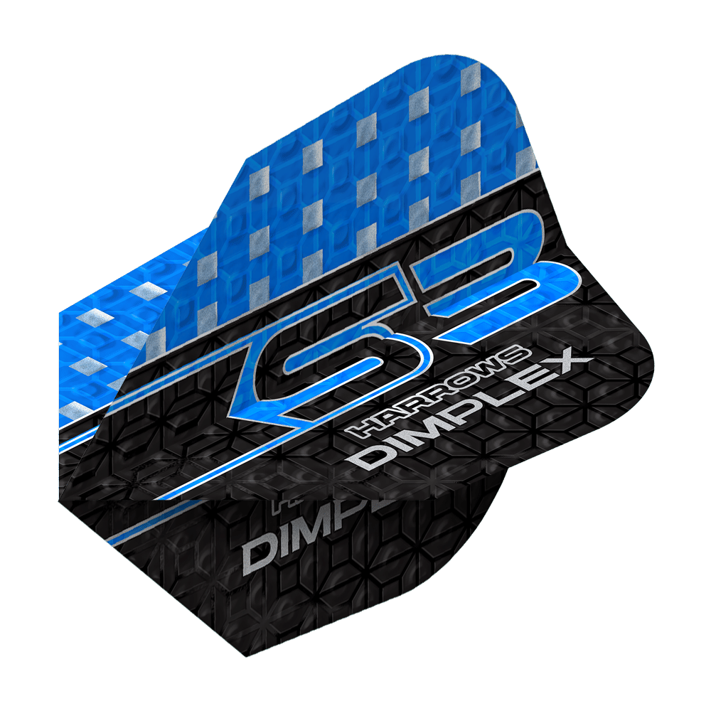 Harrows Dimplex S3 Flights - Blue Das Bild zeigt ein Harrows Dimplex S3 Flight in Blau. Das Flight hat ein blau-schwarzes Design mit silbernen Akzenten und der Aufschrift "S3 Harrows Dimplex".