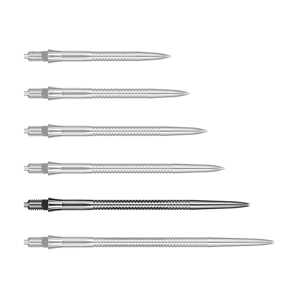Caliburn EZ-EVO dart tips - Grooved - Silver Hier ist eine silberne Dartspitze mit Rillen abgebildet. Die Spitze ist wahrscheinlich 45mm lang.
