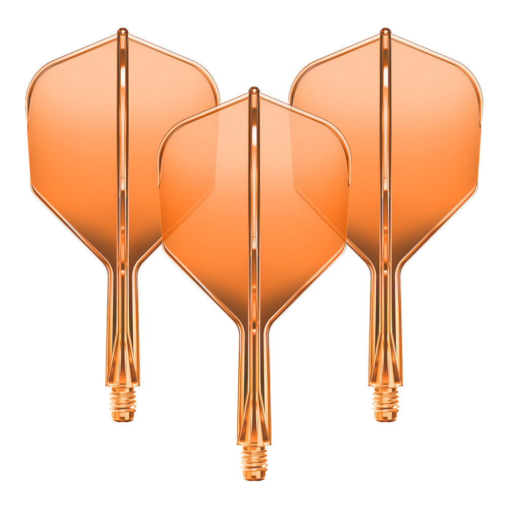 GOAT A1R No6 Flight Shaft System - Neon Orange Gezeigt wird ein Flight-Shaft-System für Darts in Neonorange mit einer Länge von 19mm. Das Set gehört vermutlich zur GOAT A1R No6 Serie.