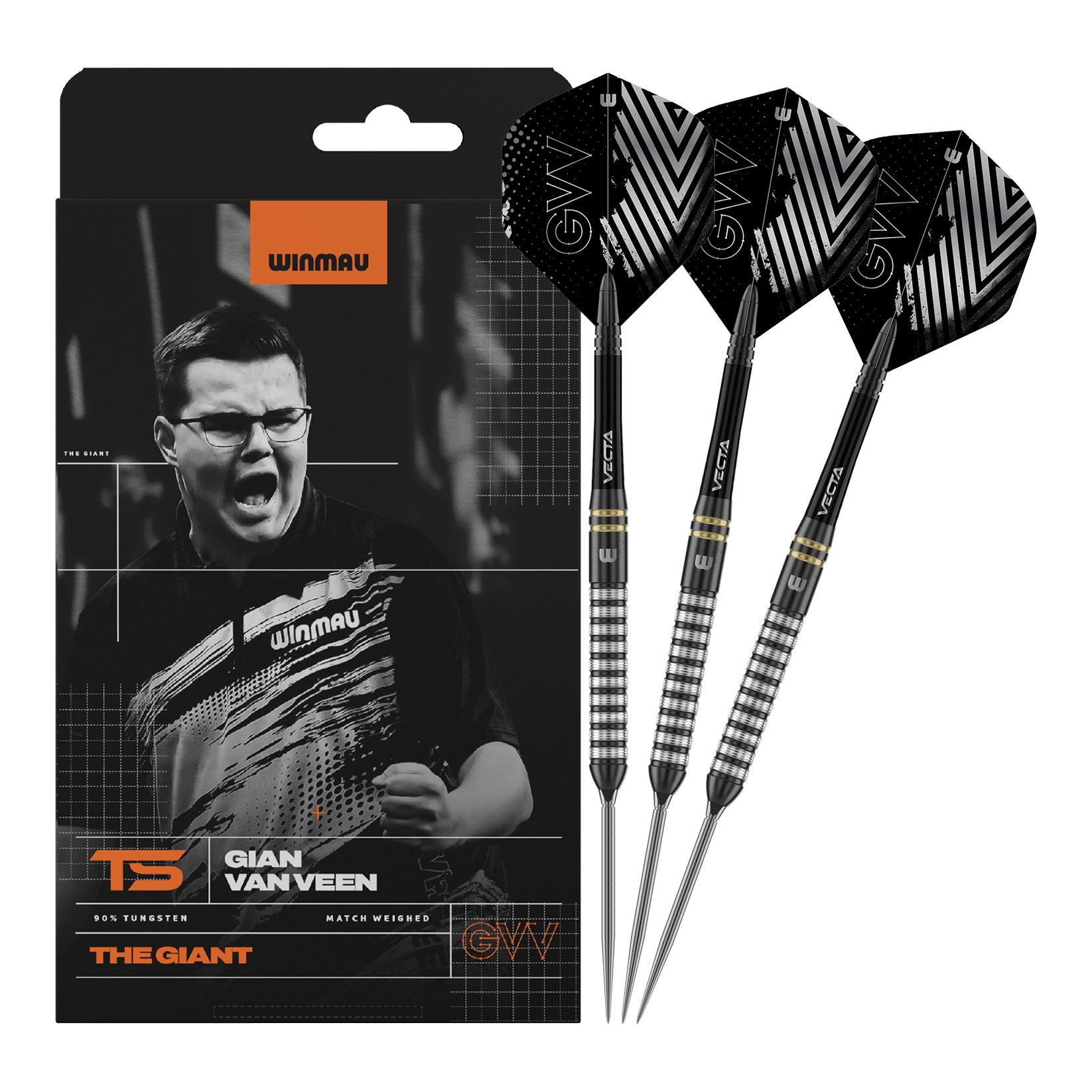 Winmau Gian Van Veen TS Switch Point steel darts Abgebildet ist Winmau Gian Van Veen TS Switch Point Steeldarts. Die Darts sind vollständig nebeneinander dargestellt.