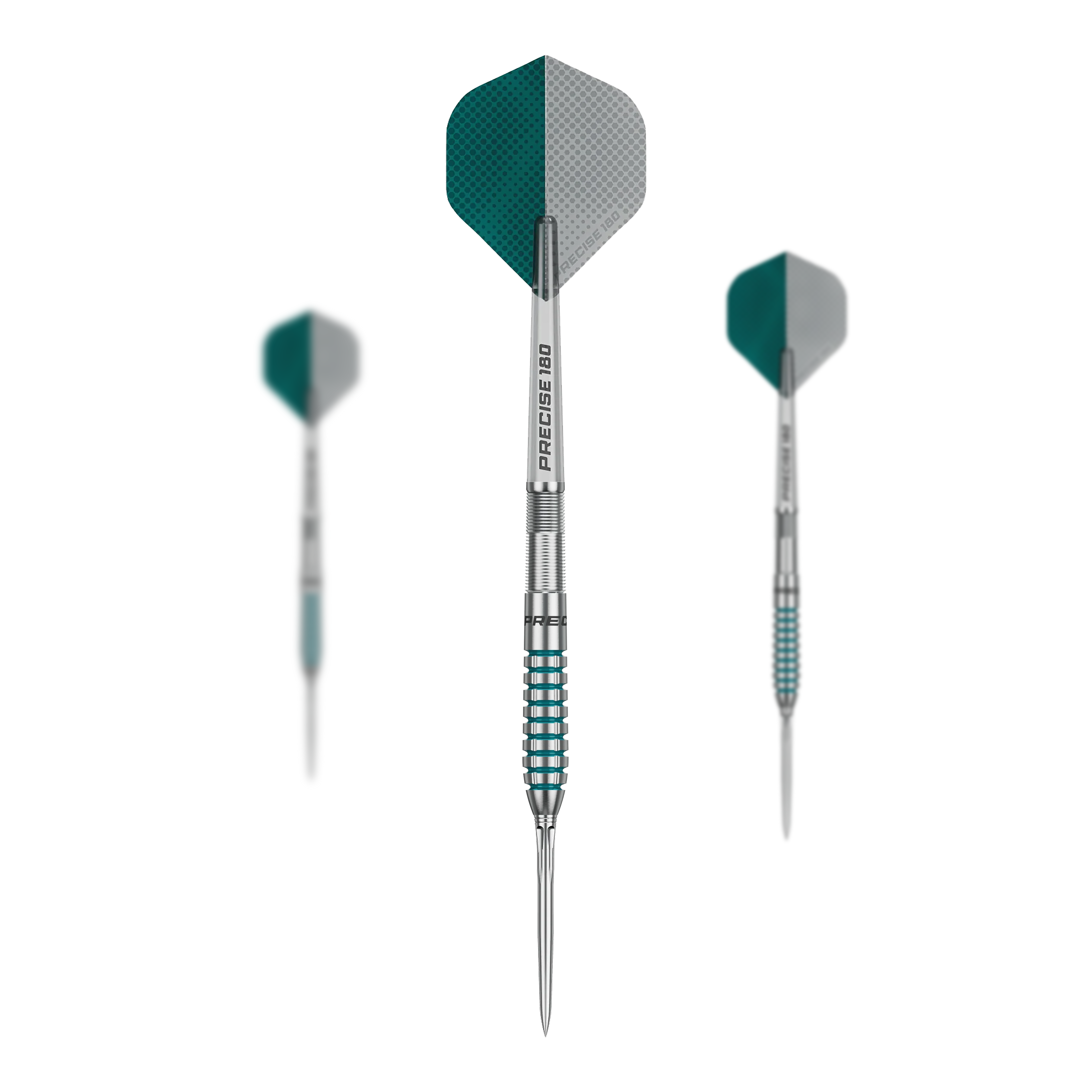Auf dem Bild sieht man die Precise 180 MRV1 Steeldarts - 23g als Set. Das Set ist für das Dartspiel konzipiert.