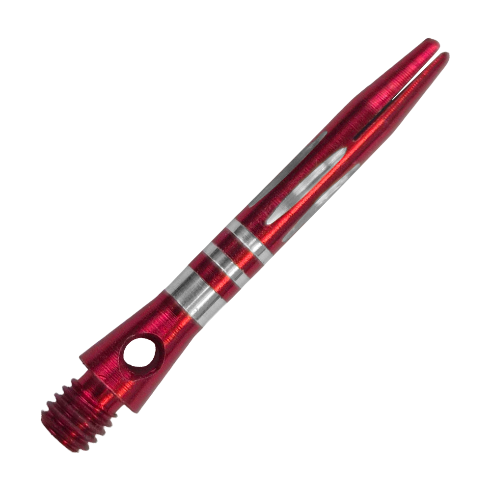 Hier ist der Ringed Diamond Cut Aluminium Shafts - Rot - 35 mm zu sehen. Der Aluminium-Schaft ist rot und mit Ringen versehen.