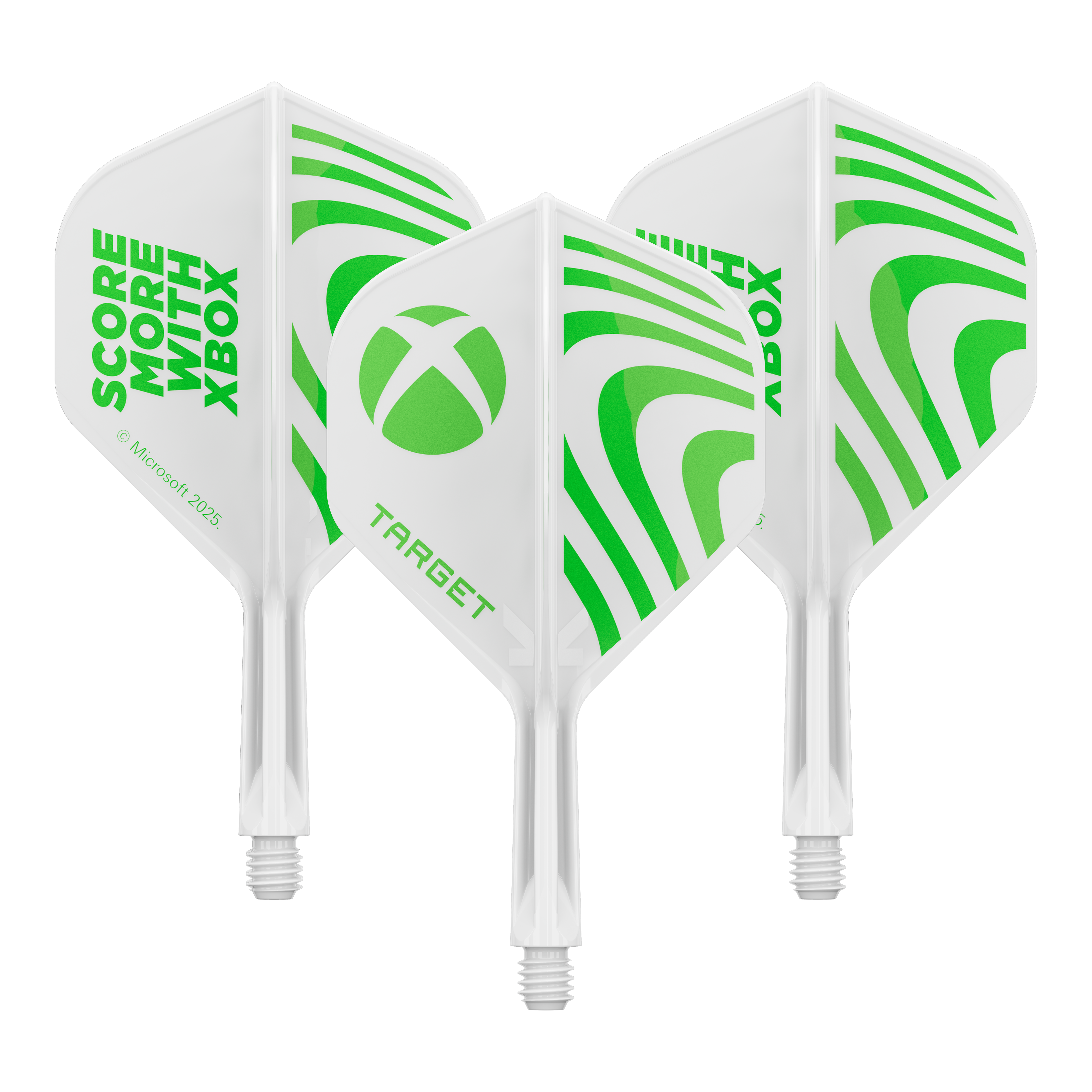 Target Xbox K-Flex No2 Standard Flights - White Zu sehen ist ein Dart Flight Set mit dem Dateinamen 410610_Target_Xbox_KFlex_No2_Standard_Flights_19mm_1Set. Das Set enthält mehrere Standard Flights.
