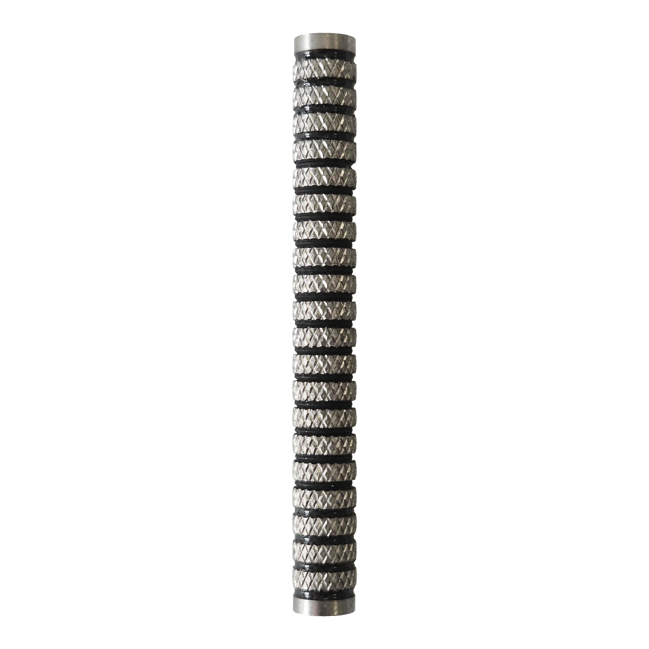 Zu sehen sind die McDart Black Ring Knurled Softdart Barrels - 18g. Das Bild illustriert das Produkt mit schwarzen Rillen für einen besseren Halt.
