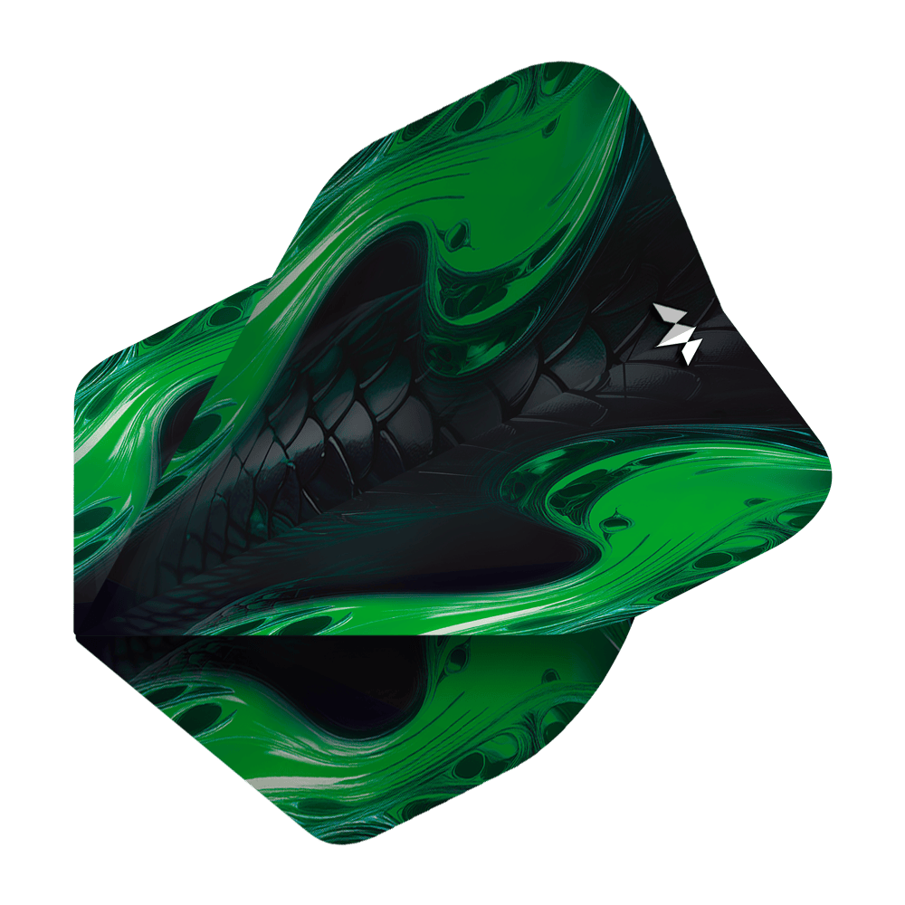 Mission Solo Venom No2 Standard Flights Das Bild zeigt die "Mission Solo Venom No2 Standard Flights" mit einem auffälligen grünen und schwarzen Design. Das Muster erinnert an Schlangenhaut und verleiht der Flight einen dynamischen Look.