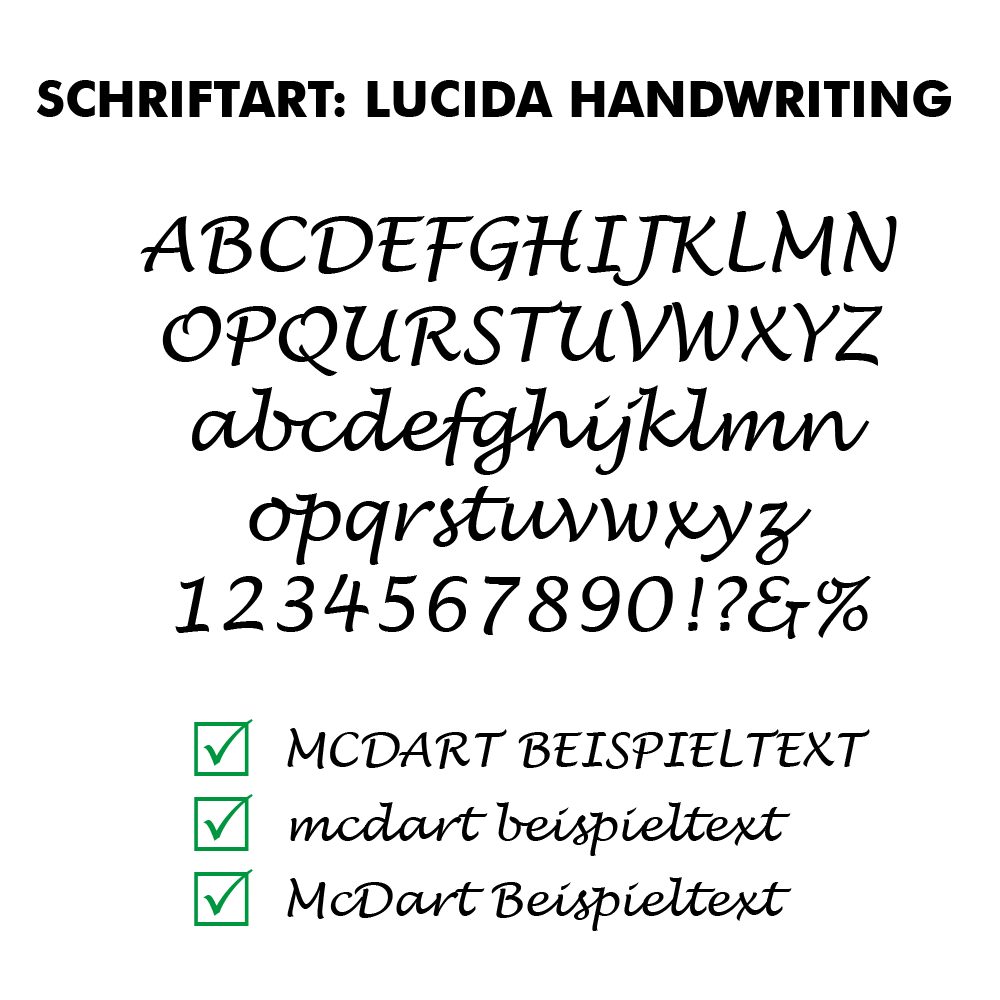Flightdruck_Schriftart_LucidaHandwritingThHT3MMXEEFib Abbildung eines Dart-Flights mit LucidaHandwriting-Schrift. Das Muster hebt die Schrift hervor.
